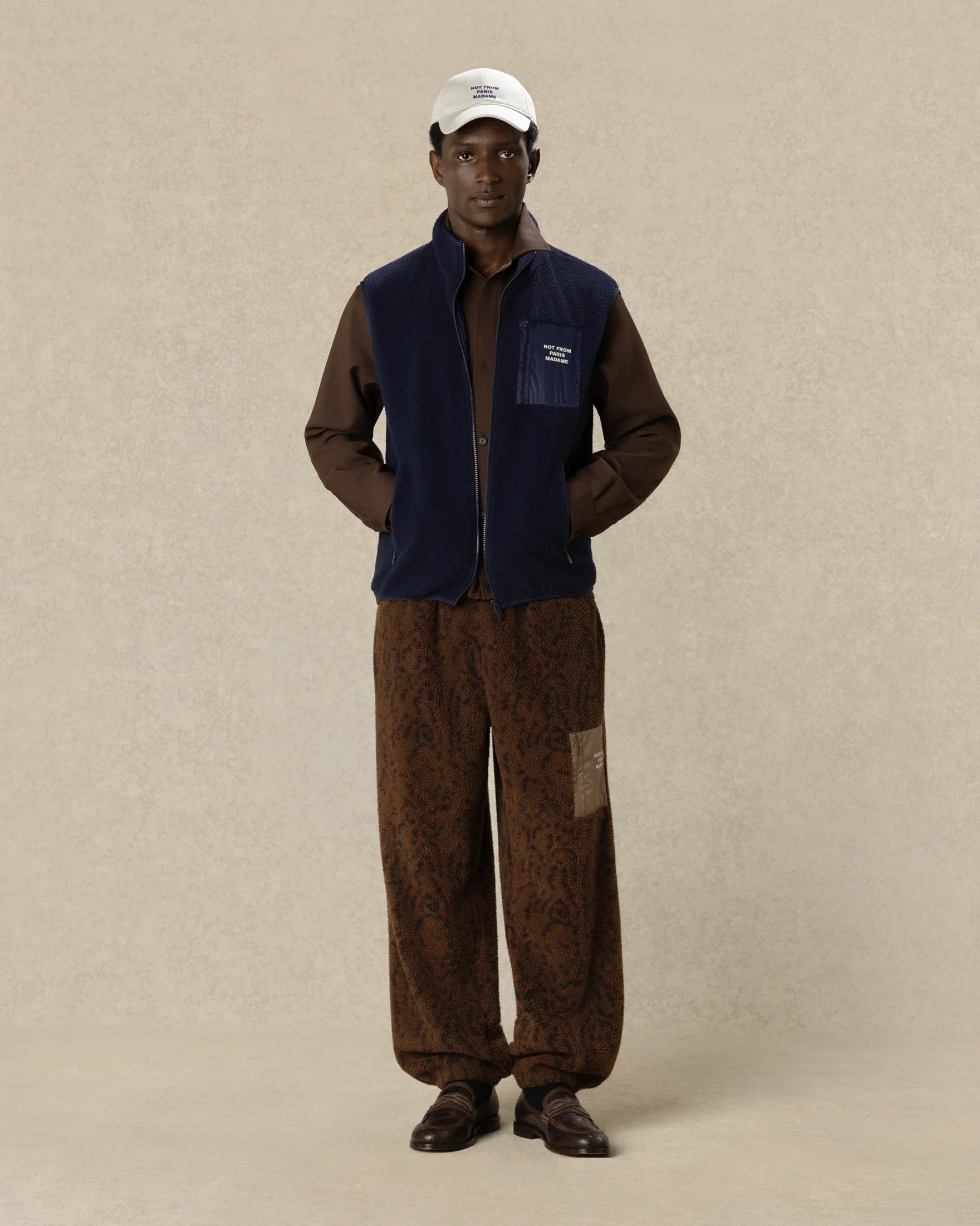 Heren Mouwloze sherpa jack met slogan Blauw