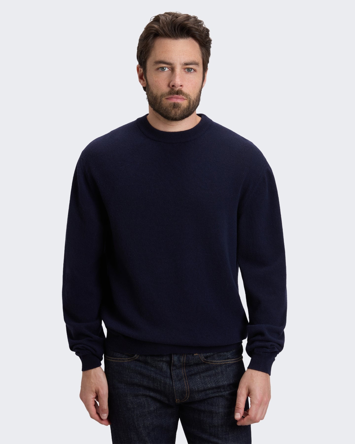 Heren Lamswollen sweater met ronde hals Blauw