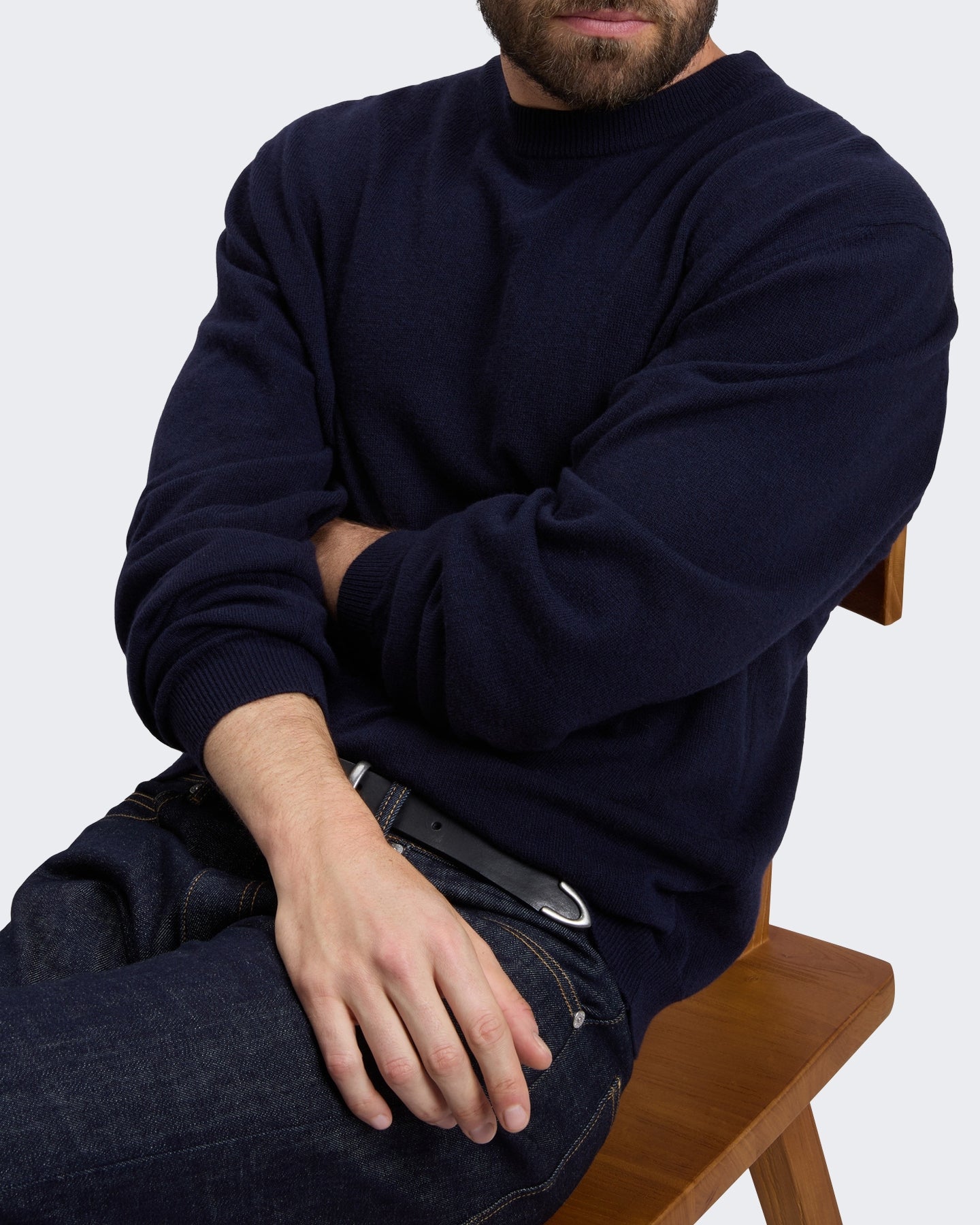 Heren Lamswollen sweater met ronde hals Blauw