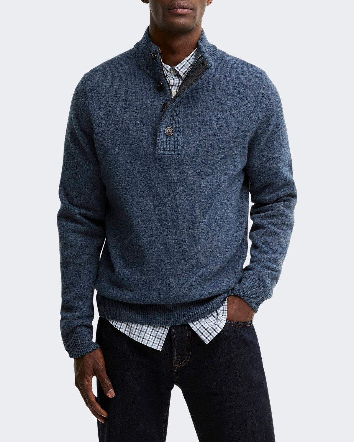 Men's Essential gebreide Jumper met halve rits Donkerindigo