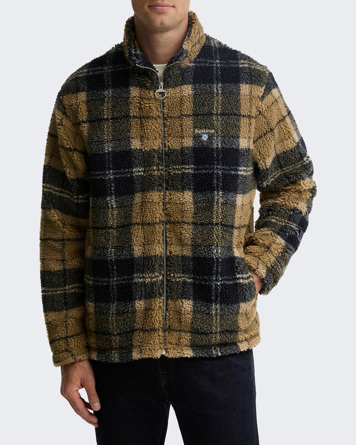 Men's Fleece sweater met rits en ruitmotief Green