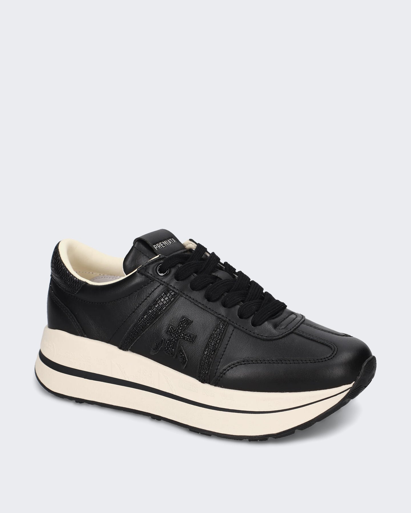 Dames Leren sneaker met vetersluiting Zwart
