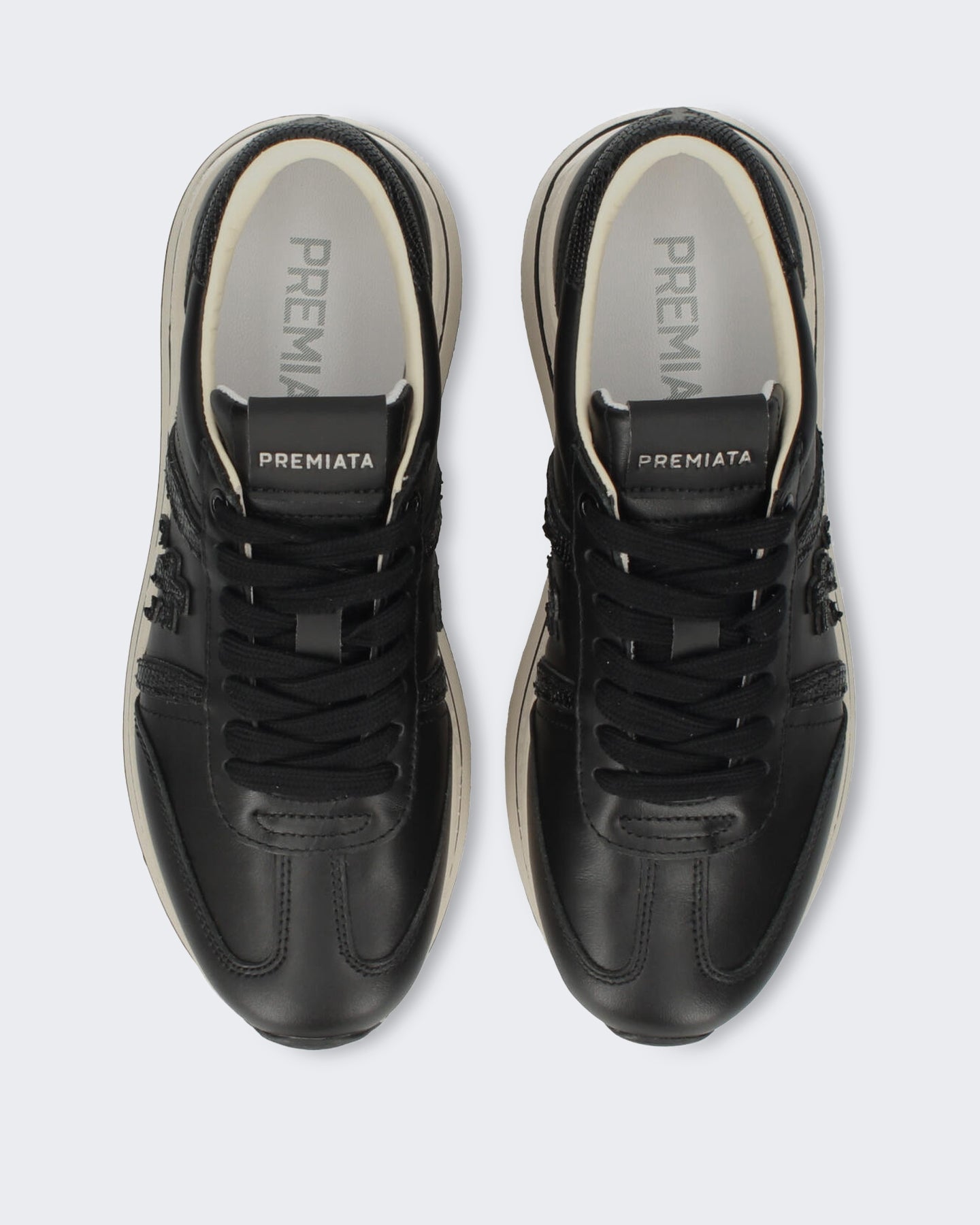 Dames Leren sneaker met vetersluiting Zwart