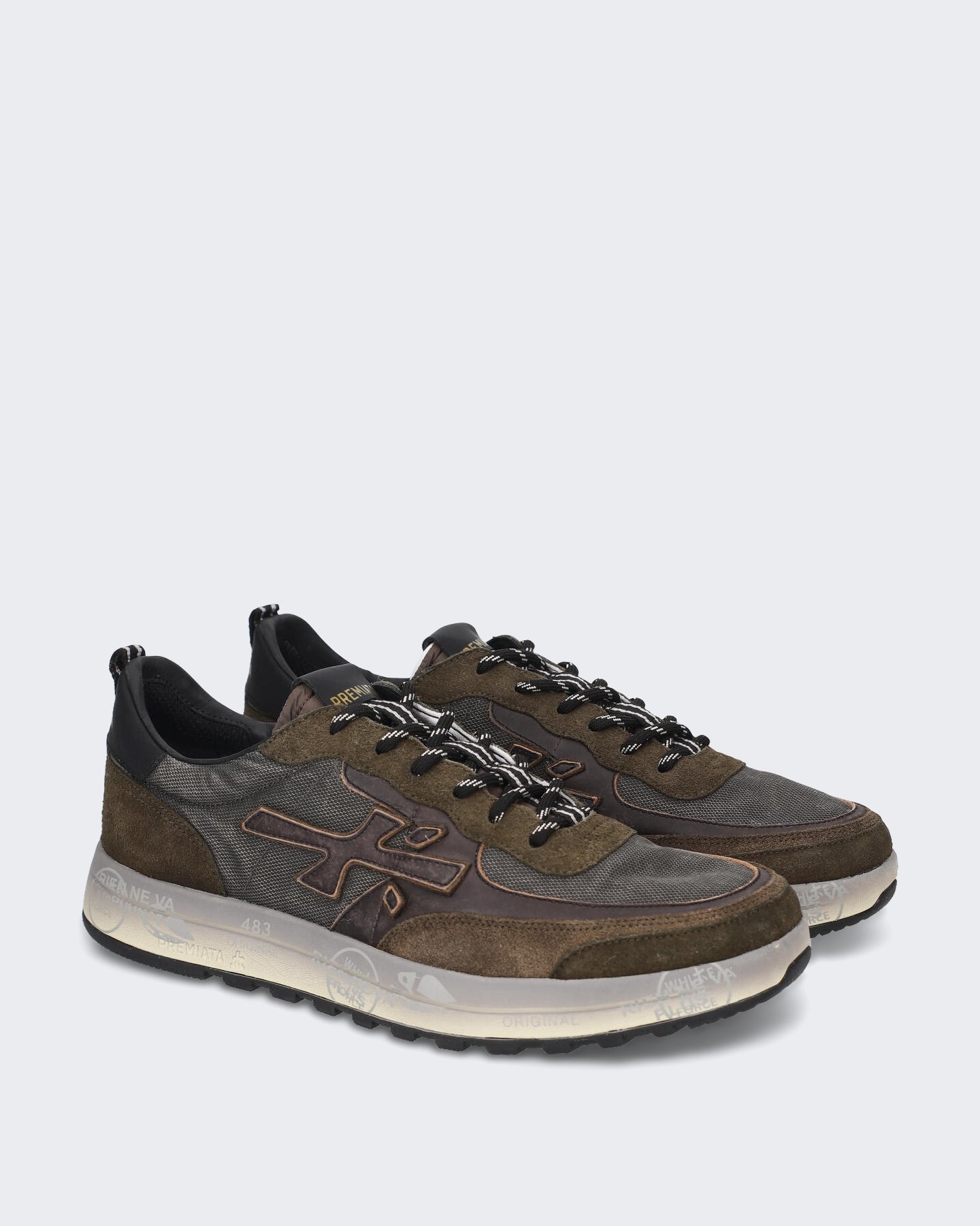 Men's Leren sneaker met multicolor details Brown