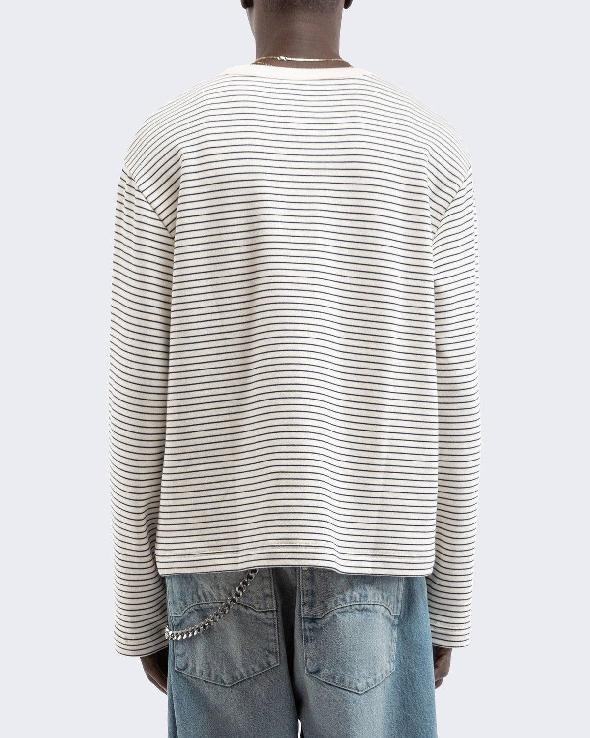 Men's Henley Stripe Longsleeve Off White/Navy