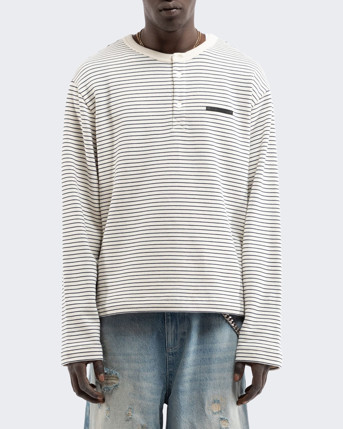 Men's Henley Stripe Longsleeve Off White/Navy