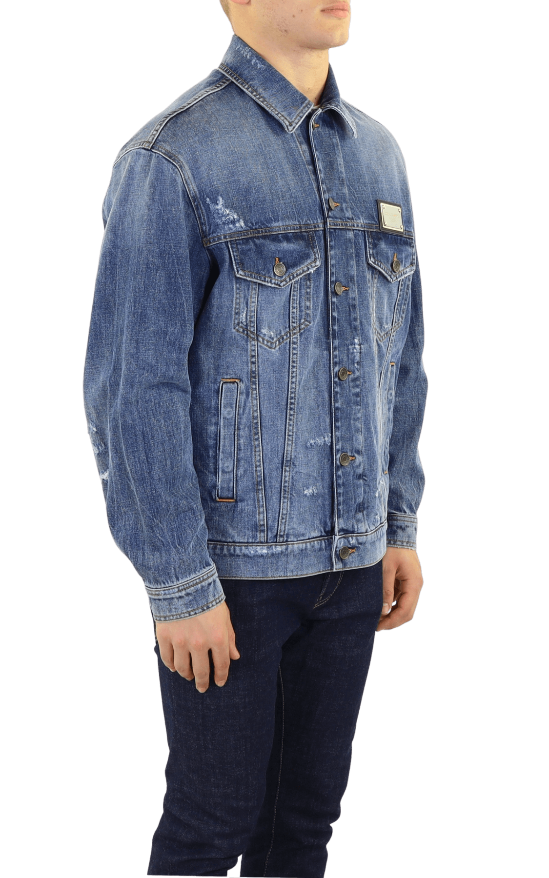 Men Denim Jacquet with Plaque