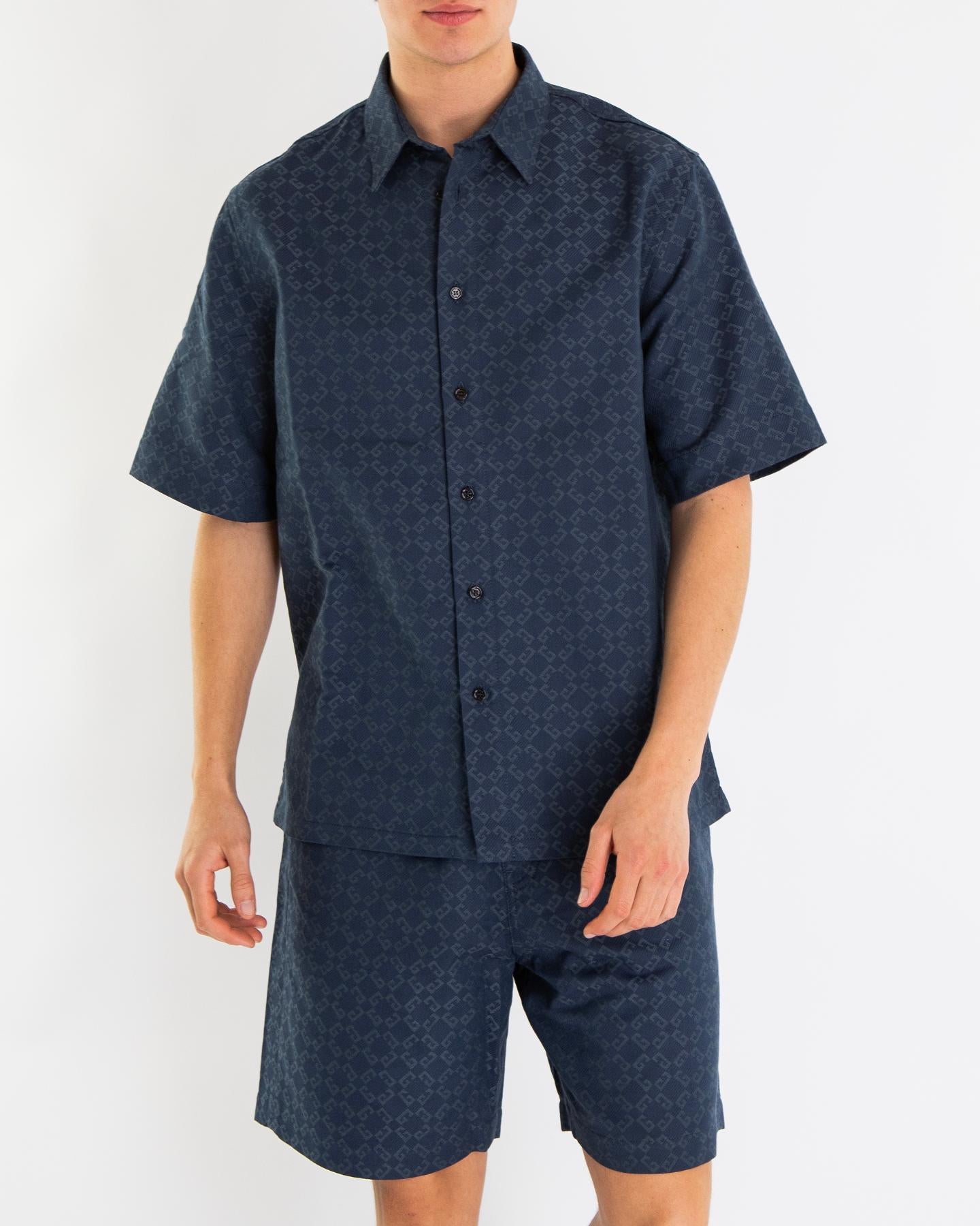 Heren Shiny Monogram Shirt Blauw