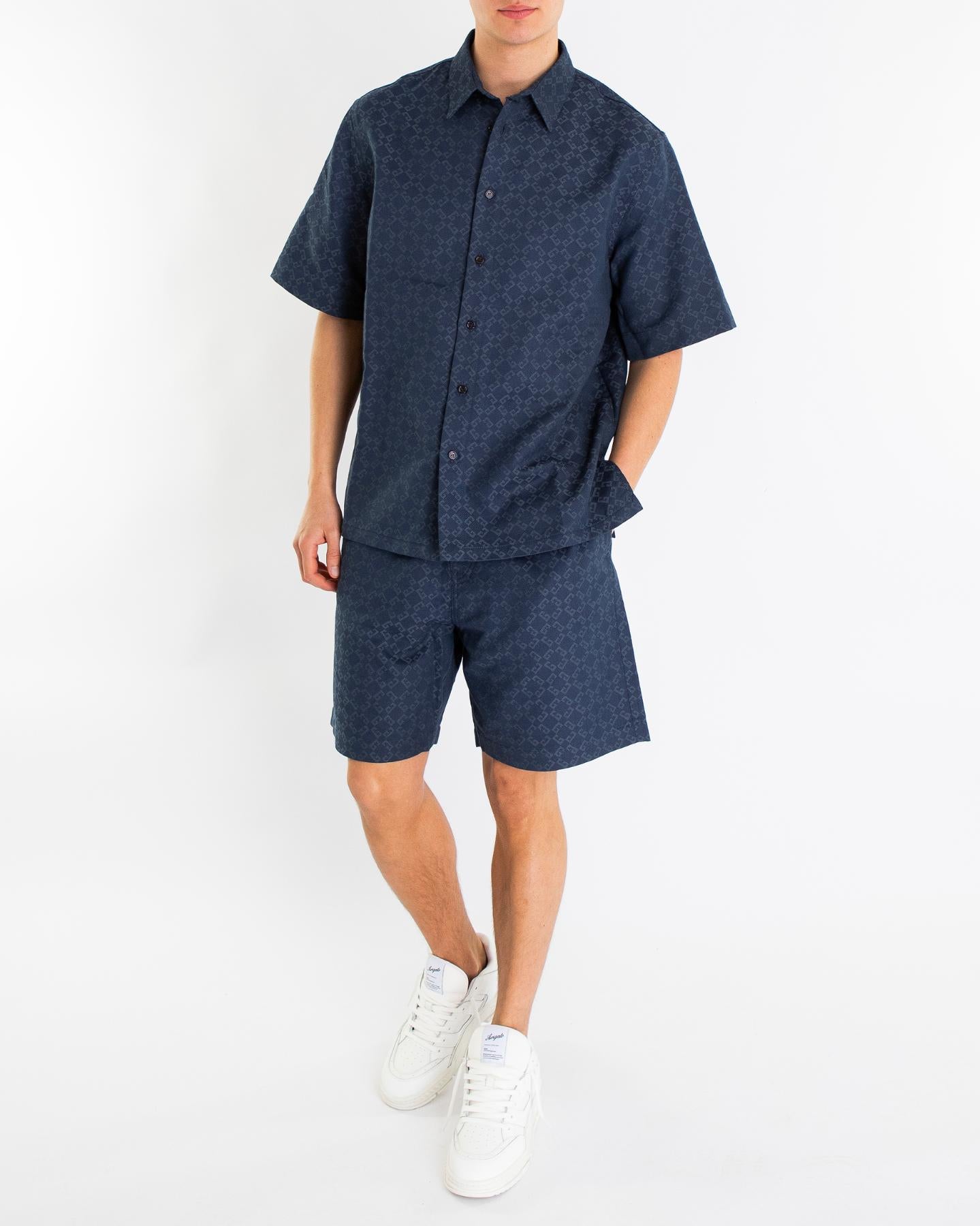 Heren Shiny Monogram Shirt Blauw