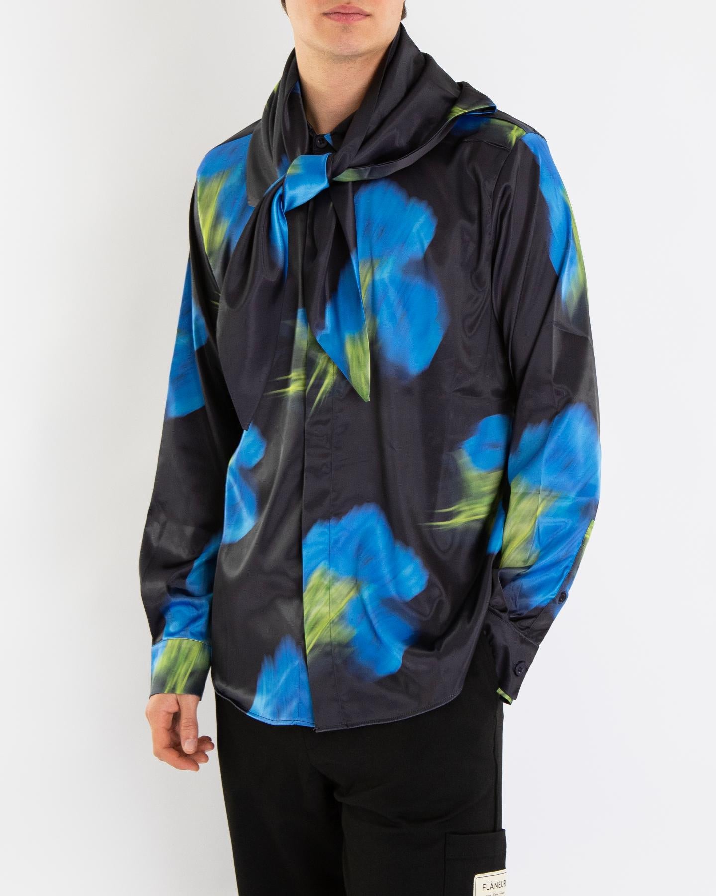 Heren Blurred Flower Shirt Zwart