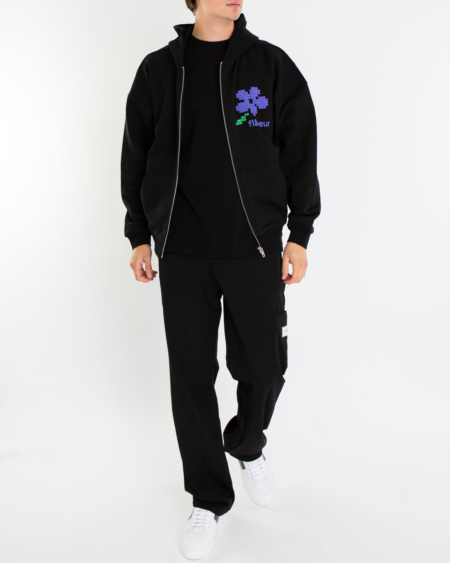 Heren Pixel Flower Zip-Up Zwart