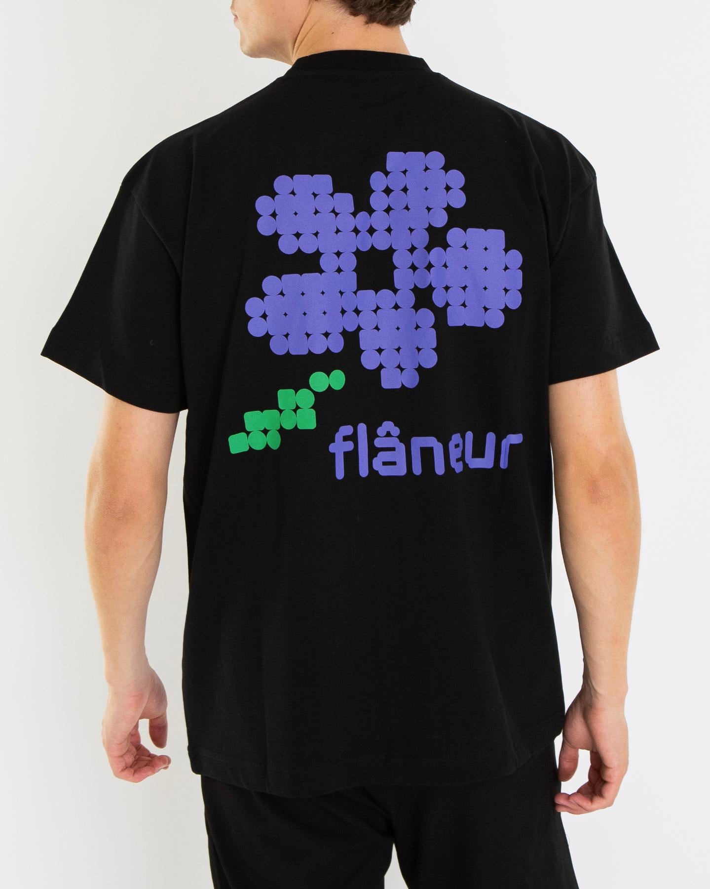 Heren Pixel Flower T-Shirt Zwart