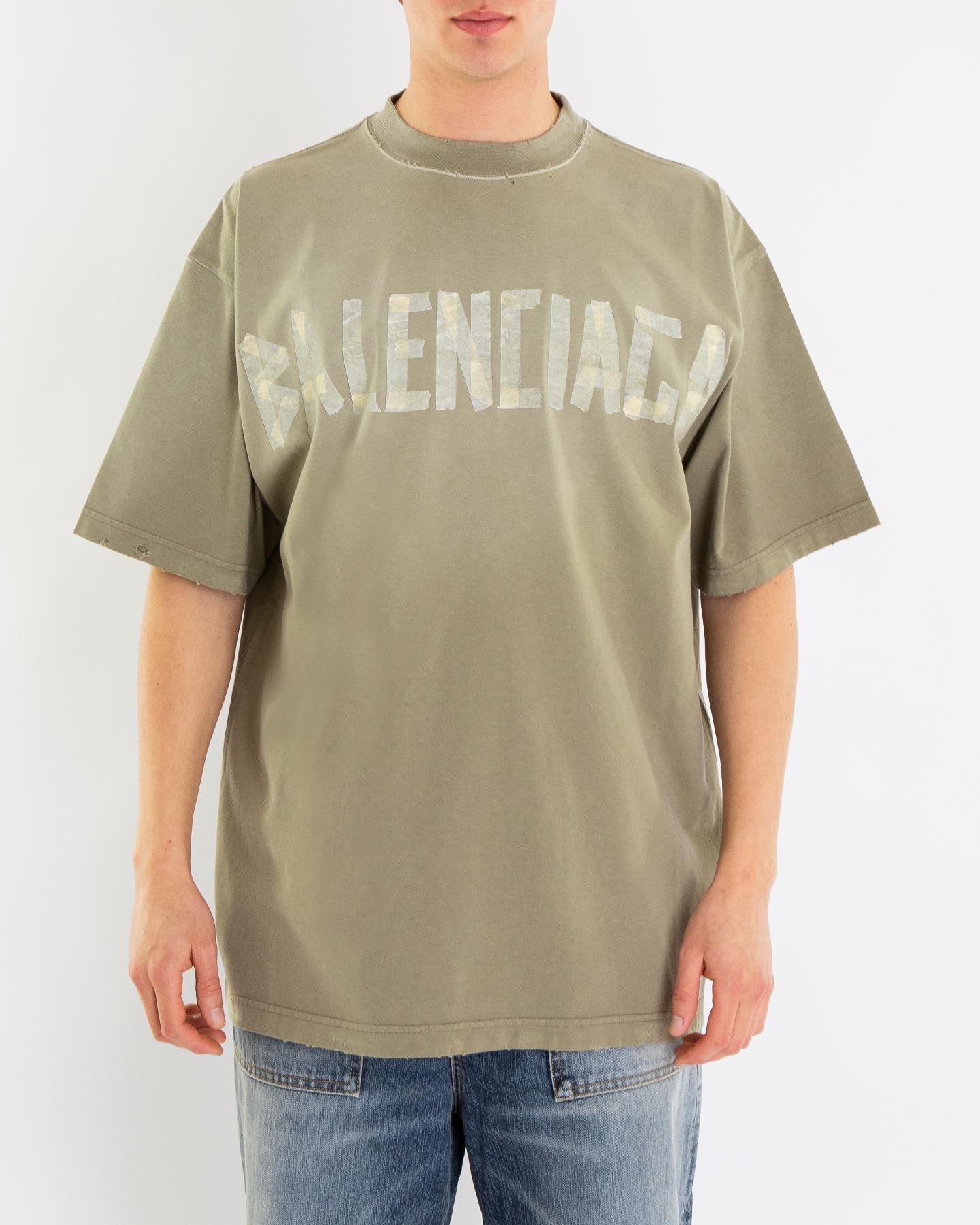 Balenciaga Heren Tape T-Shirt Medium Fit Groen