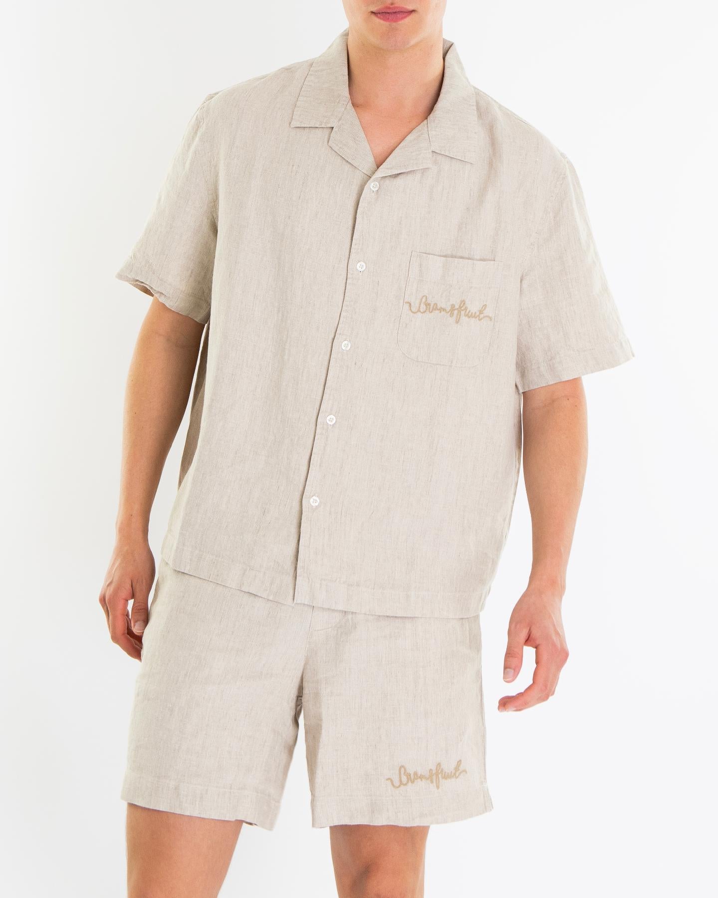Heren Garden Hose Linen Short Beige