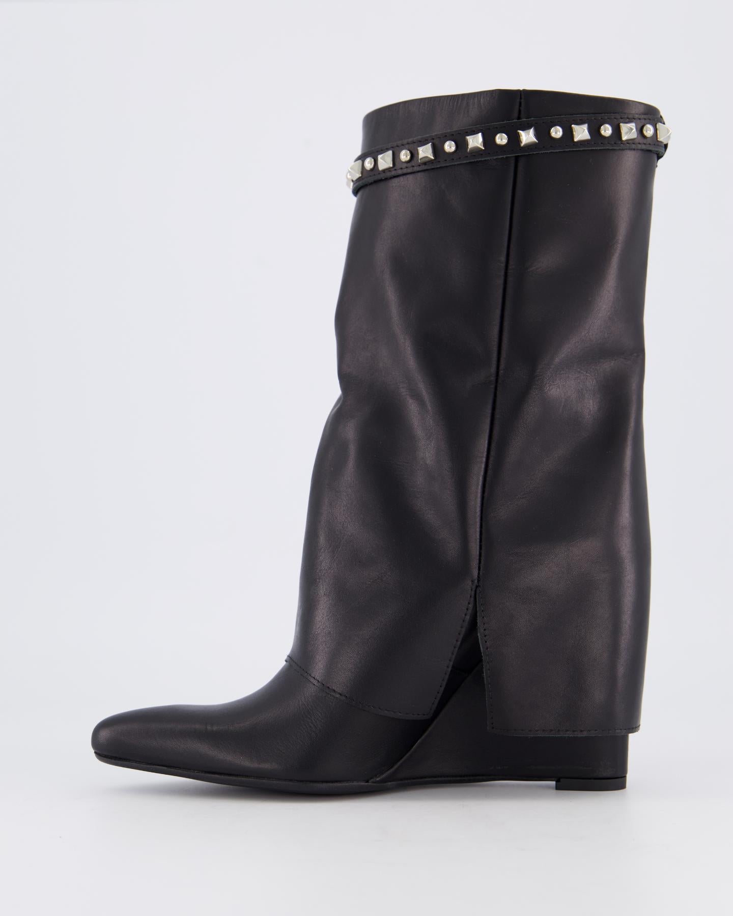 Dames Studded Leather Wedge Boot