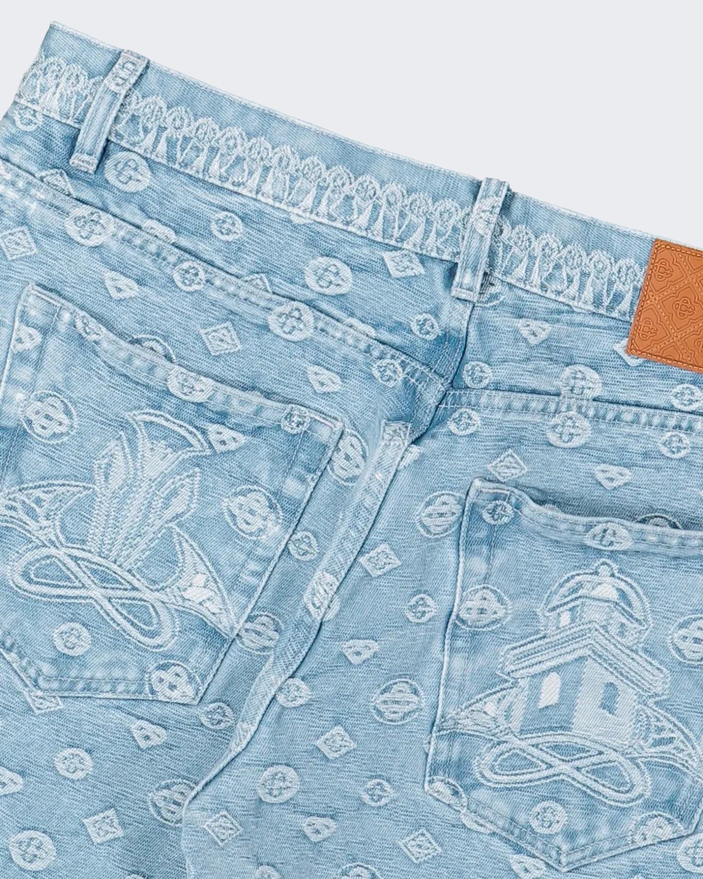 Heren Carpet Jacquard Baggy Denim Jeans Blauw