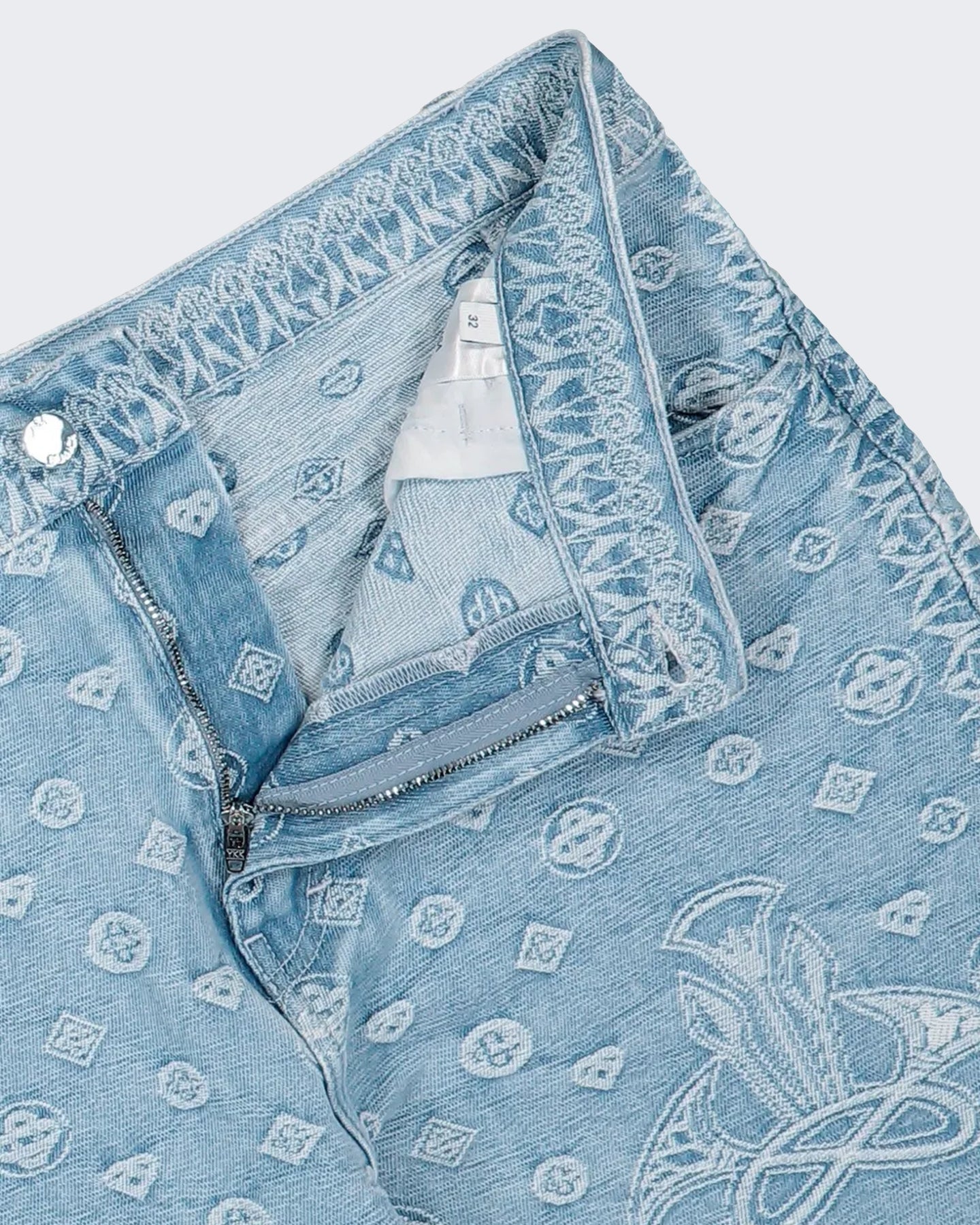 Heren Carpet Jacquard Baggy Denim Jeans Blauw