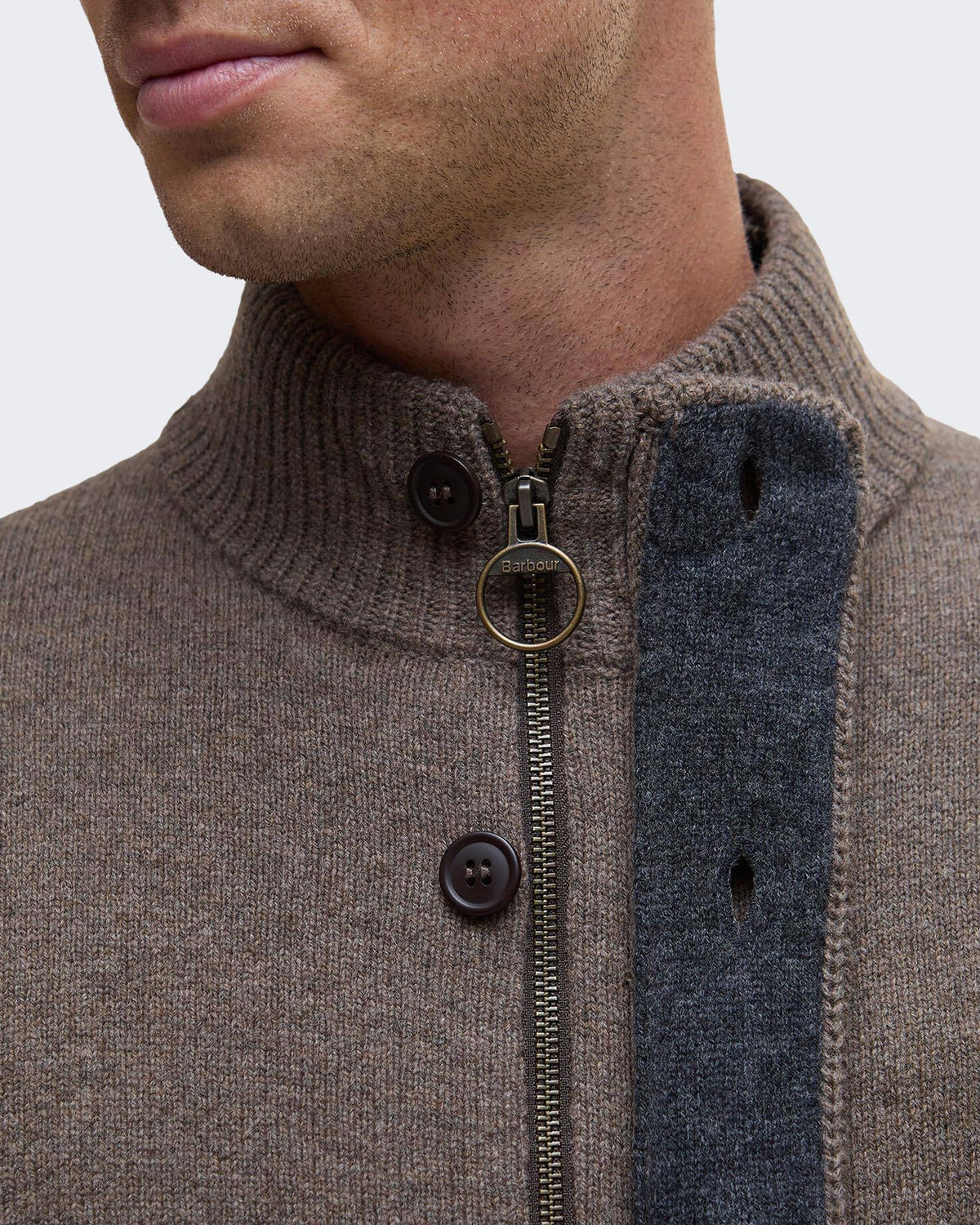 Barbour Heren Essential Patch gebreide cardigan met rits Donkersteen - Eleganza.nl