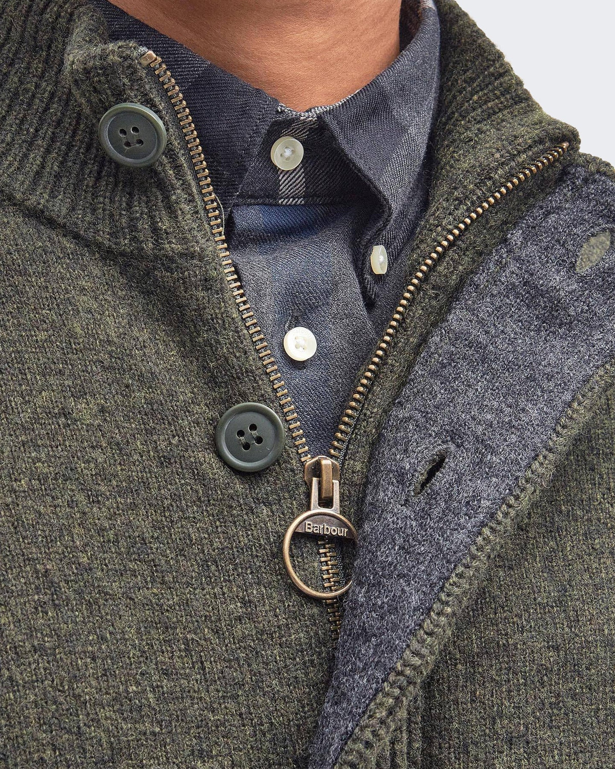 Barbour Heren Essential Patch gebreide cardigan met rits Zeegroen - Eleganza.nl