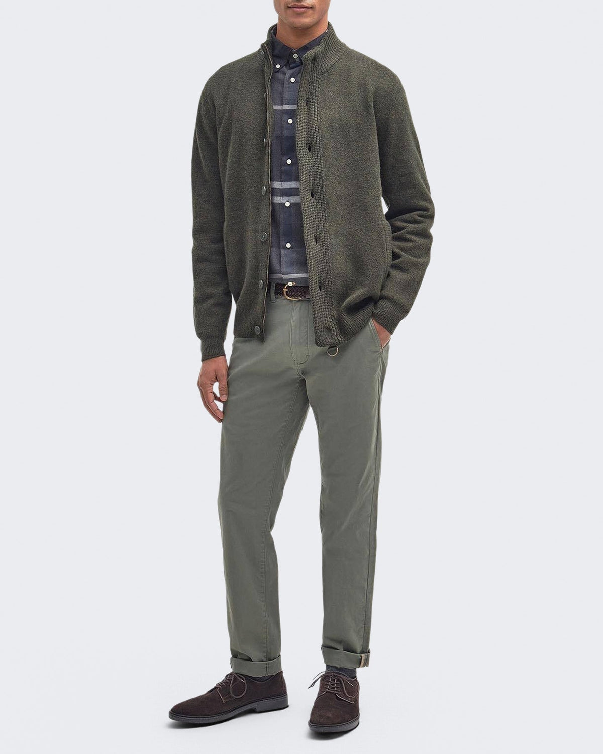 Barbour Heren Essential Patch gebreide cardigan met rits Zeegroen - Eleganza.nl