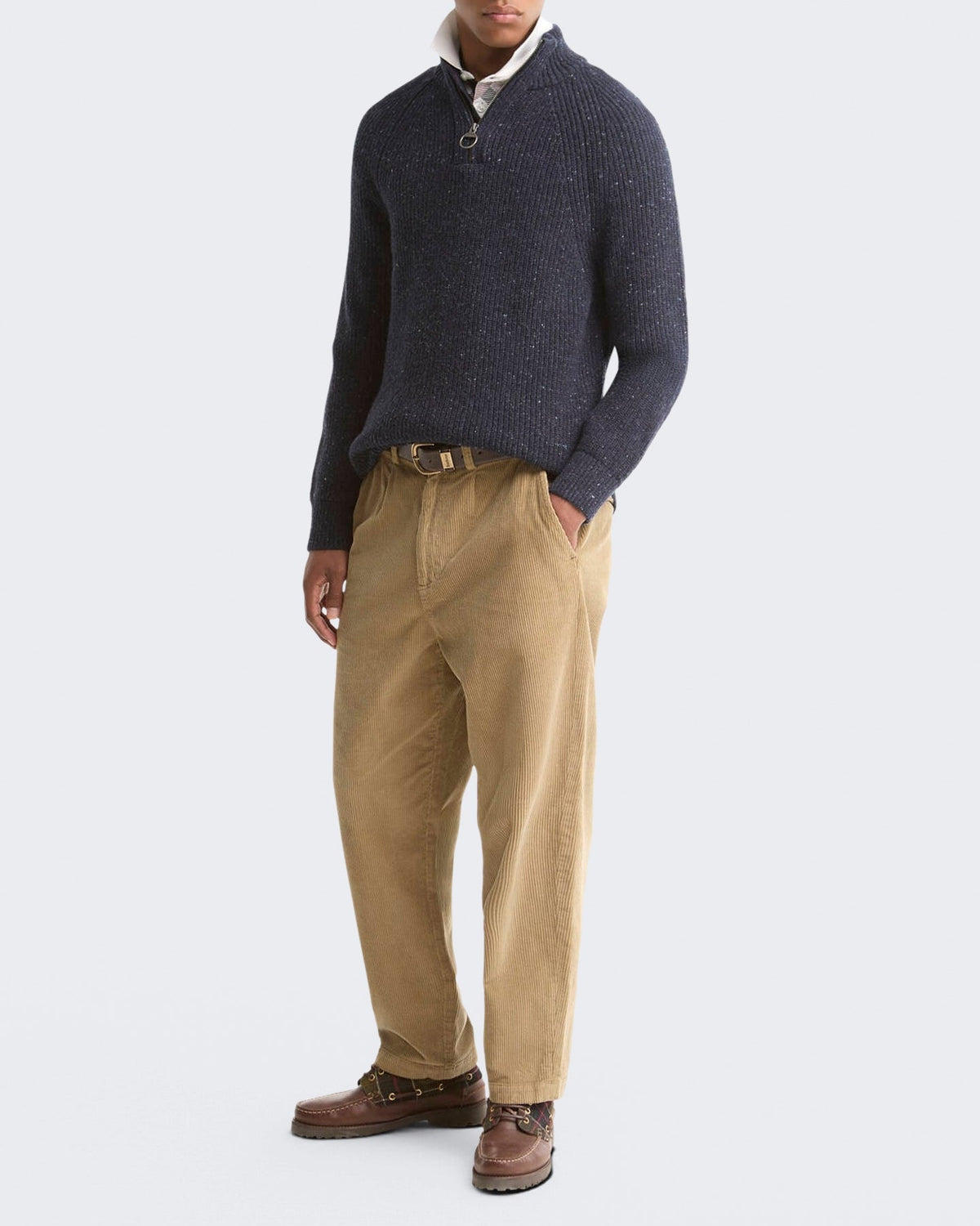Barbour Heren Essentials gemêleerde trui met halve rits Blauw - Eleganza.nl