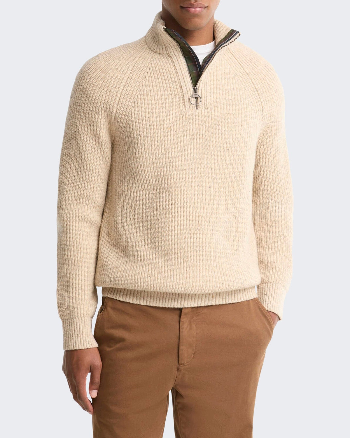 Barbour Heren Essentials gemêleerde trui met halve rits Parel - Eleganza.nl