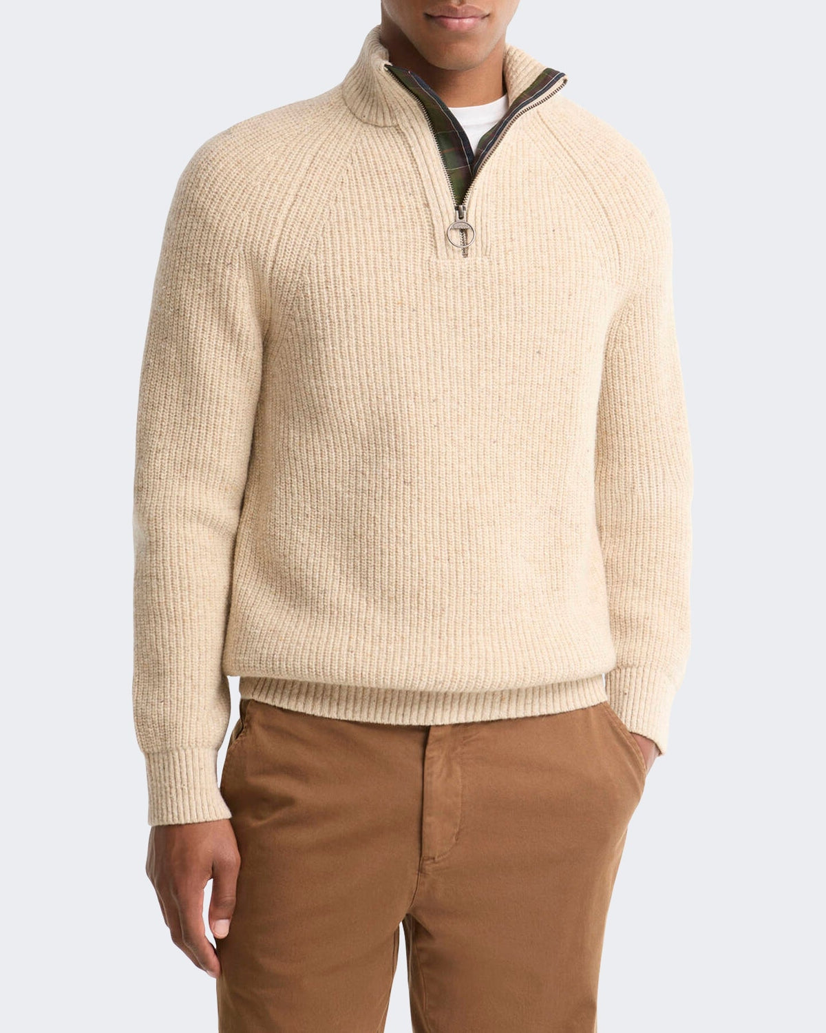 Barbour Heren Essentials gemêleerde trui met halve rits Parel - Eleganza.nl
