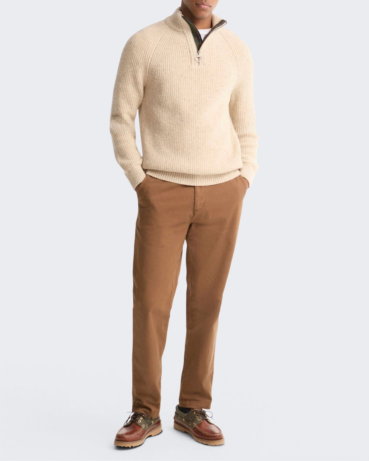Barbour Heren Essentials gemêleerde trui met halve rits Parel - Eleganza.nl