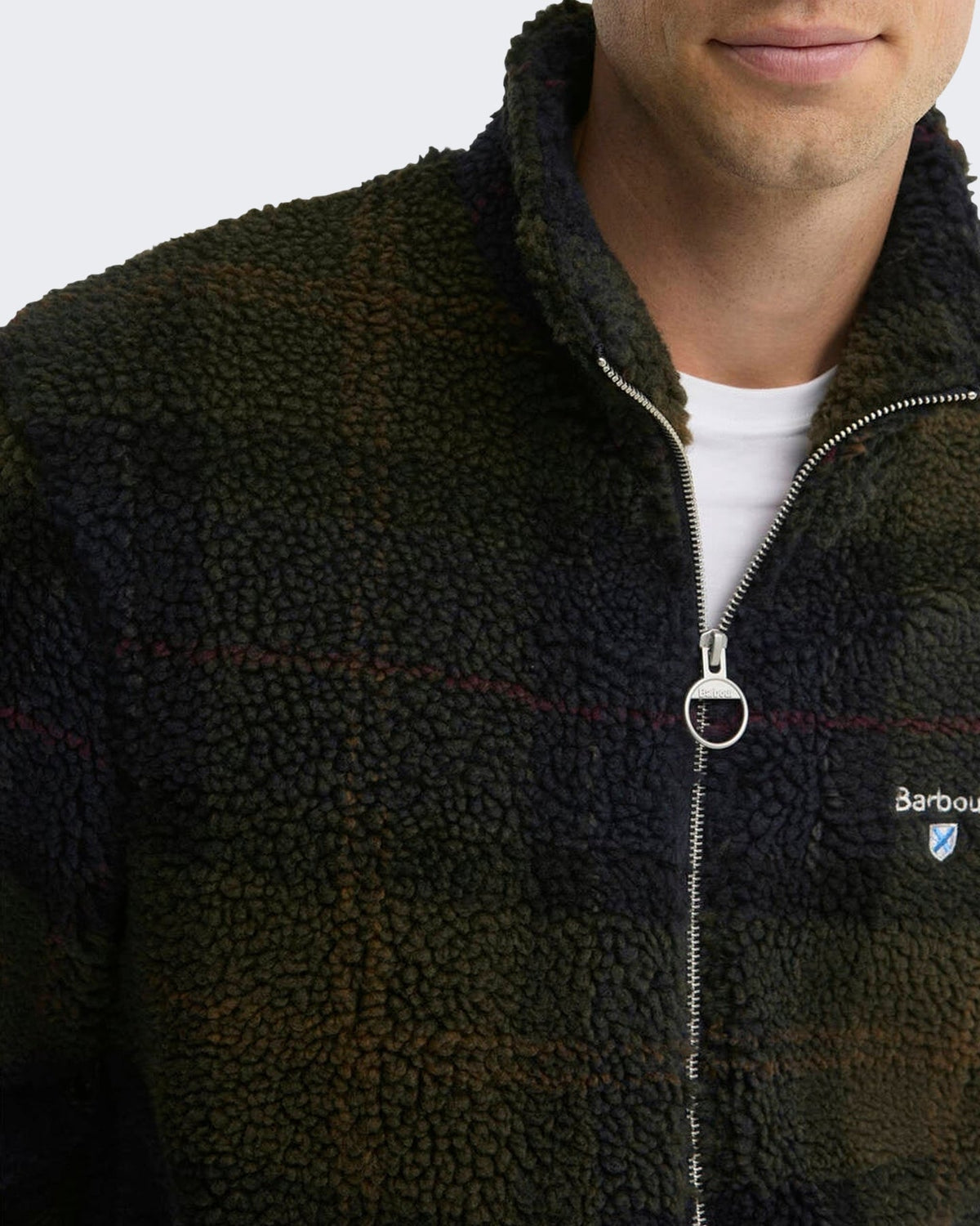 Barbour Heren Fleece sweater met rits en ruitmotief Grijs - Eleganza.nl