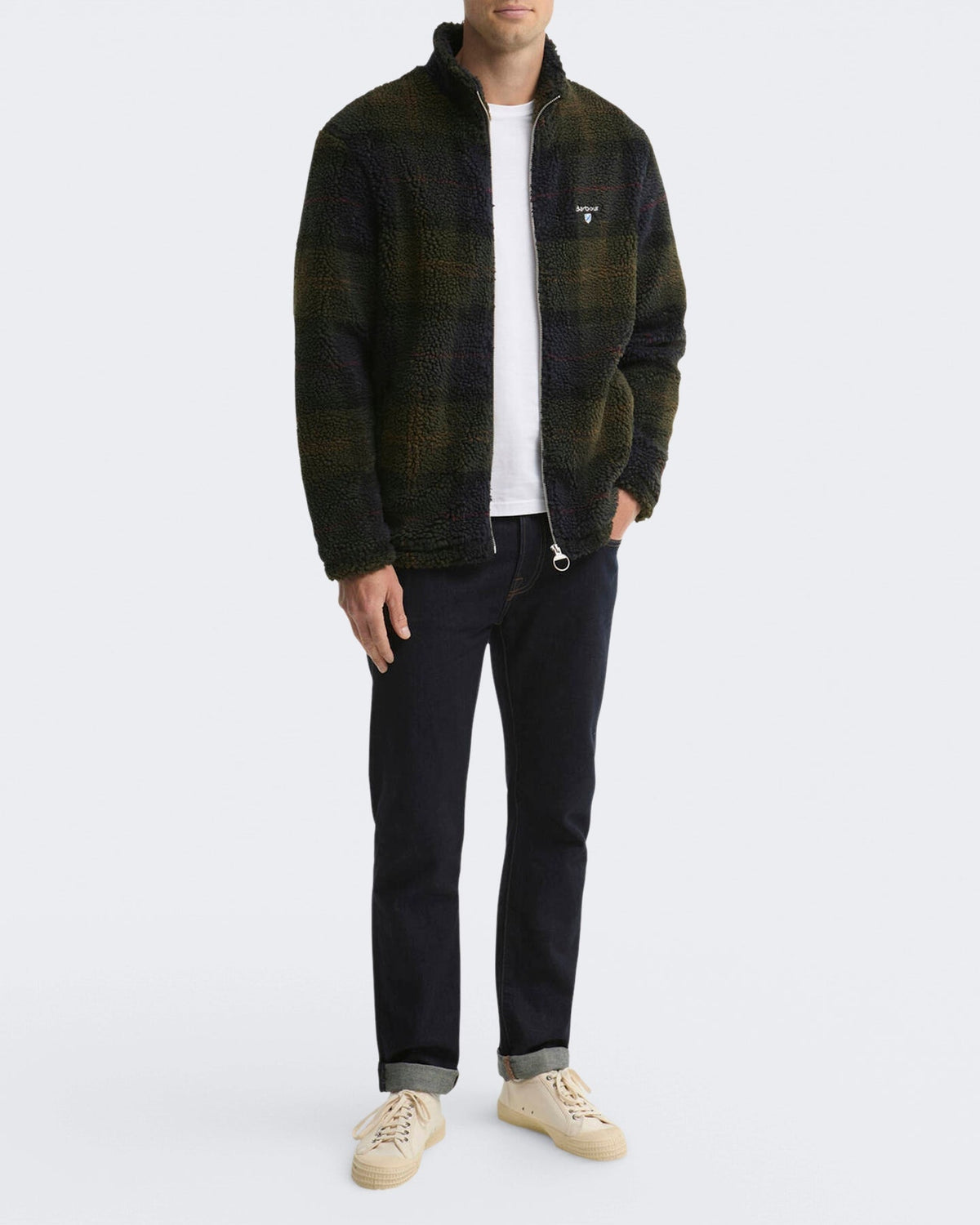 Barbour Heren Fleece sweater met rits en ruitmotief Grijs - Eleganza.nl
