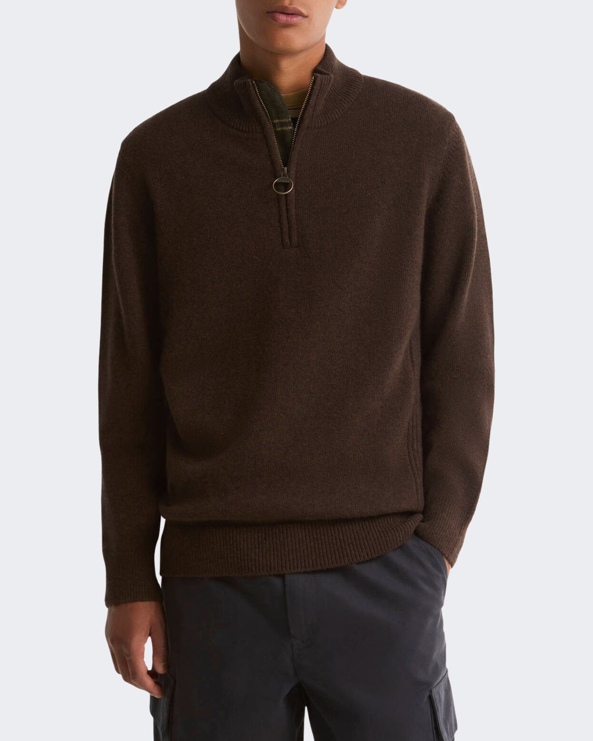 Barbour Heren Holden gebreide trui met halve rits Bruin - Eleganza.nl