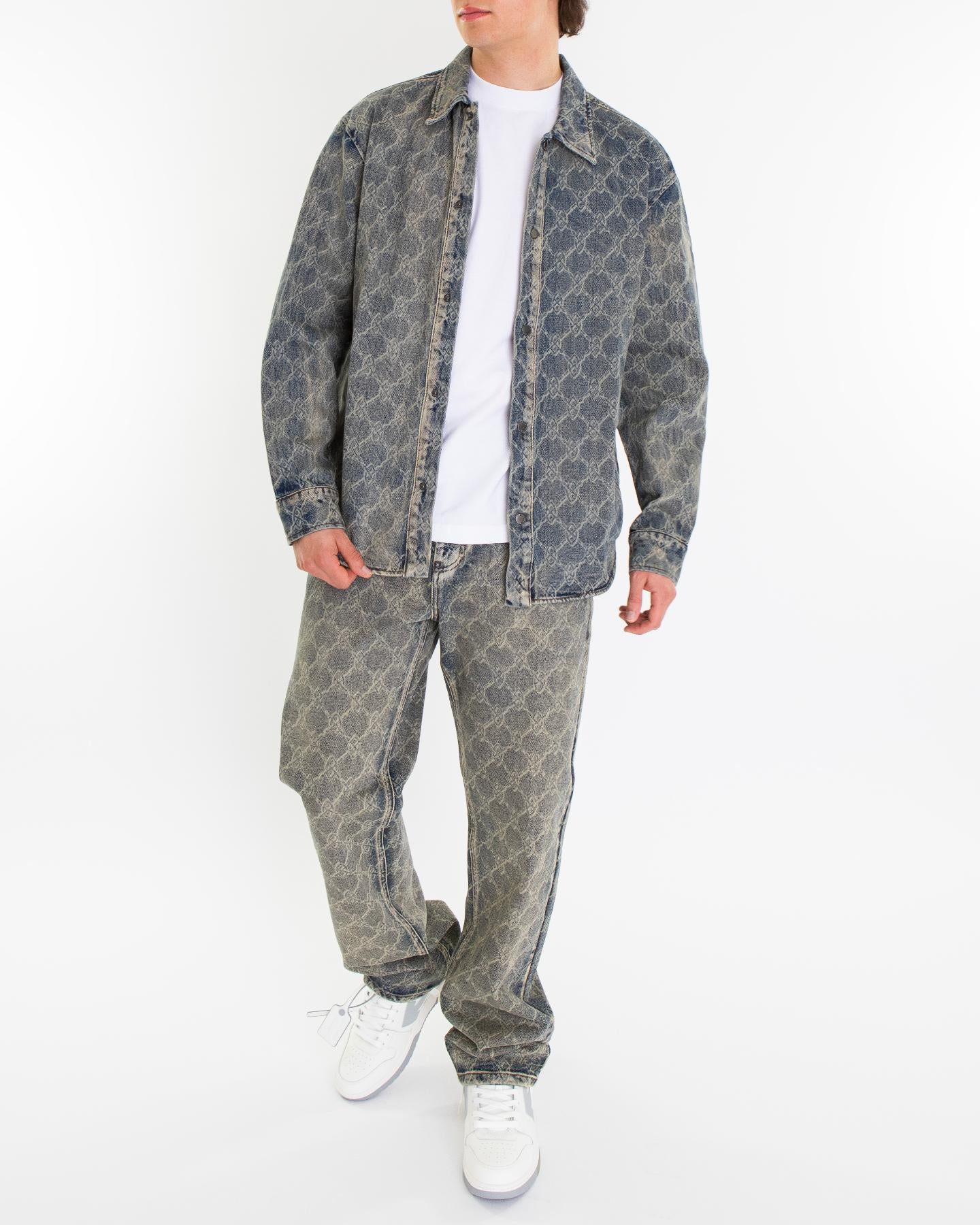 Heren Shield Laser Denim Shirt Grijs