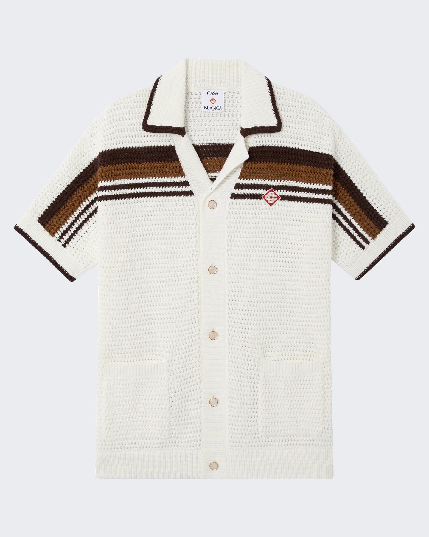 Casablanca Heren Crochet Short Sleeve Shirt Wit - Eleganza.nl