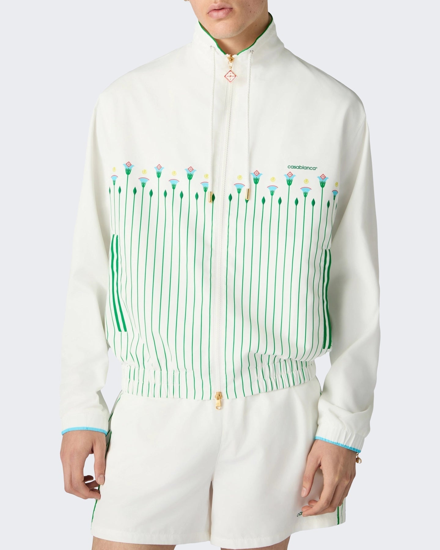 Casablanca Heren Printed Windbreaker Jacket Sporty Floral Stripe - Eleganza.nl