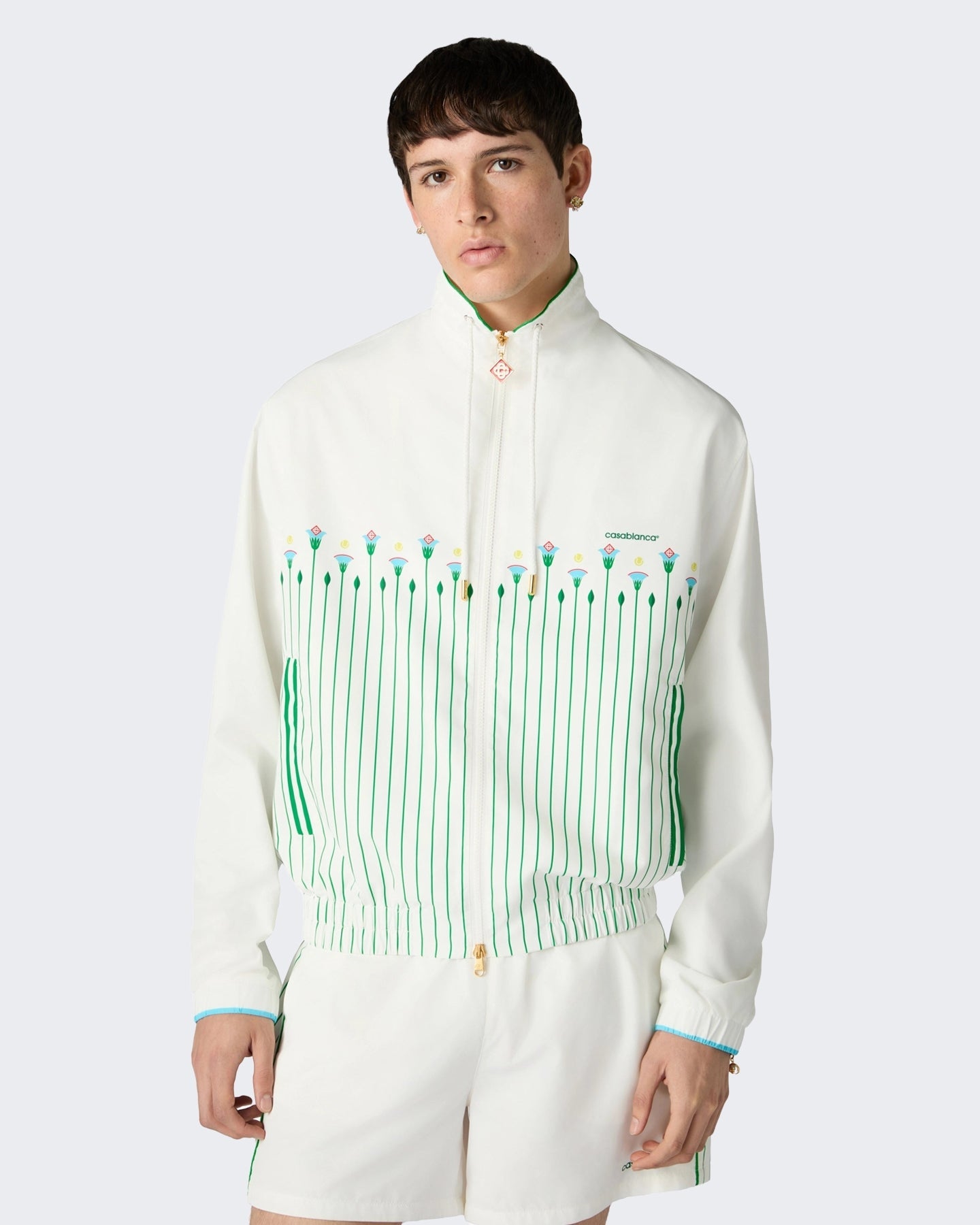 Casablanca Heren Printed Windbreaker Jacket Sporty Floral Stripe - Eleganza.nl