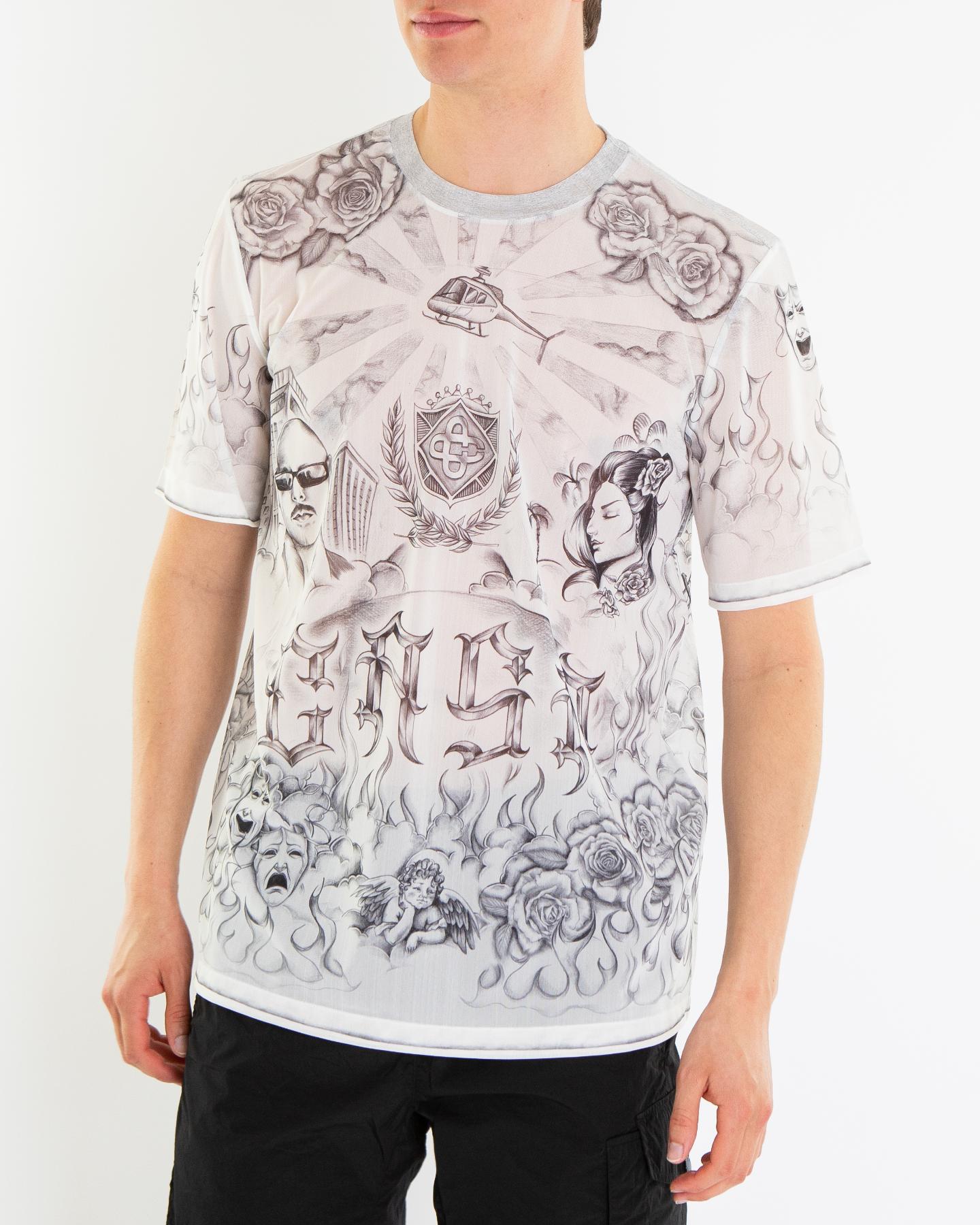 Casablanca Heren Tattoo Mesh T-Shirt Wit - Eleganza.nl