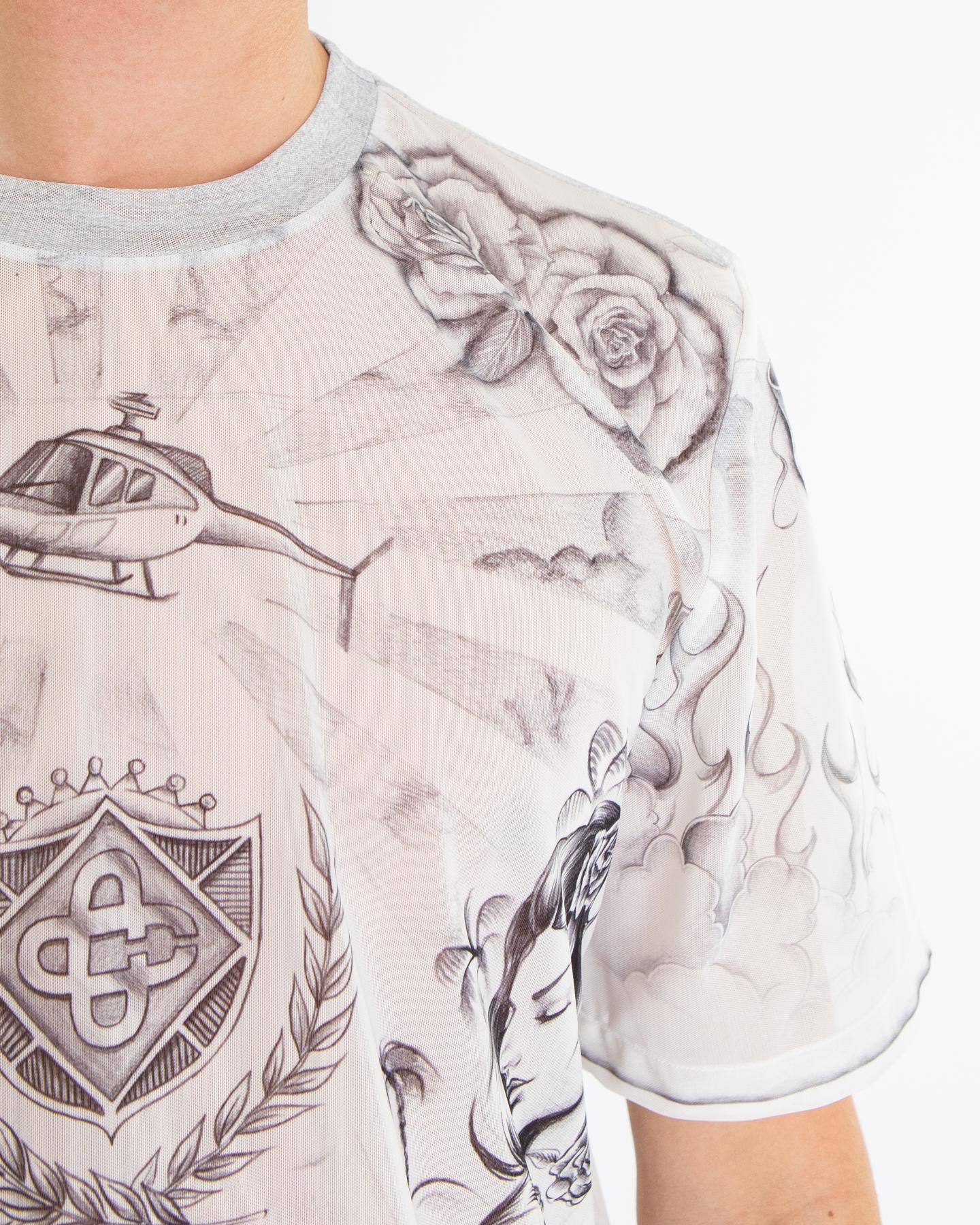 Casablanca Heren Tattoo Mesh T-Shirt Wit - Eleganza.nl