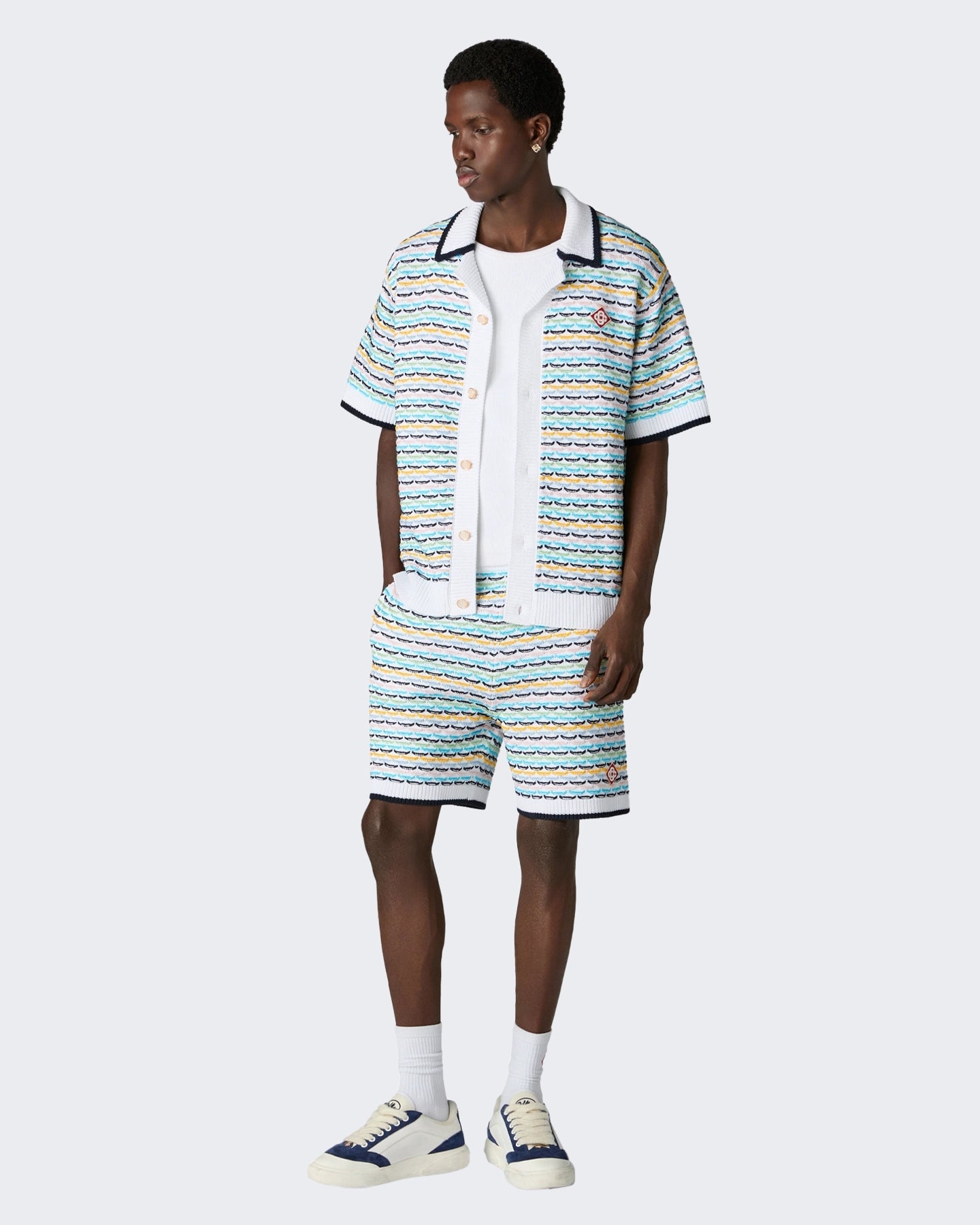 Casablanca Heren Tuck Stitch Short Sleeve Shirt Multi - Eleganza.nl