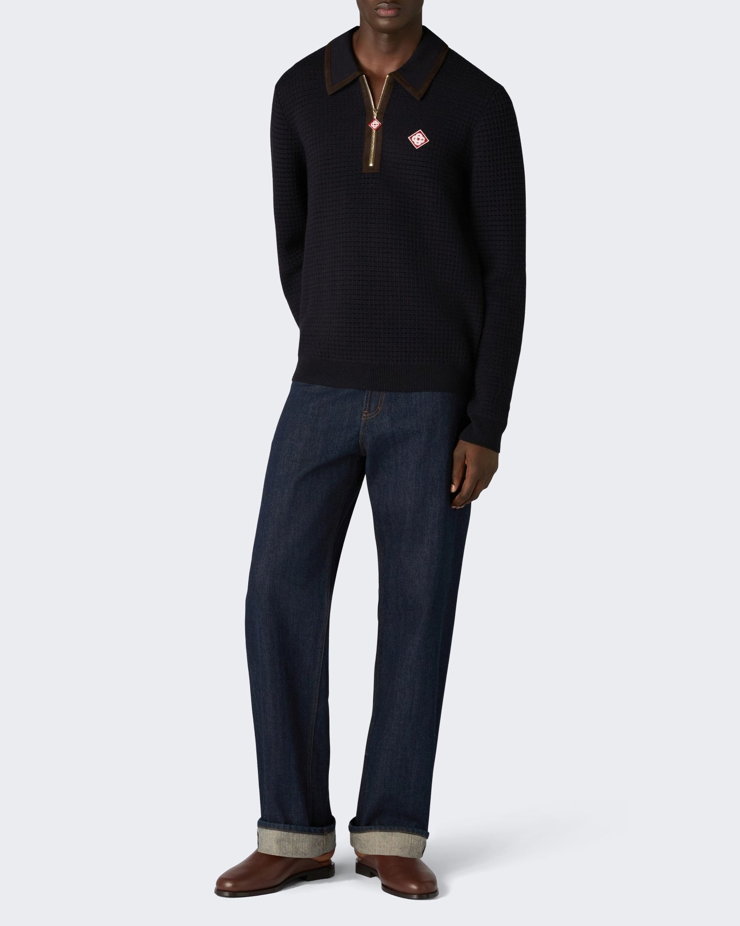Casablanca Heren Waffle Stitch Ls Polo Shirt Blauw - Eleganza.nl
