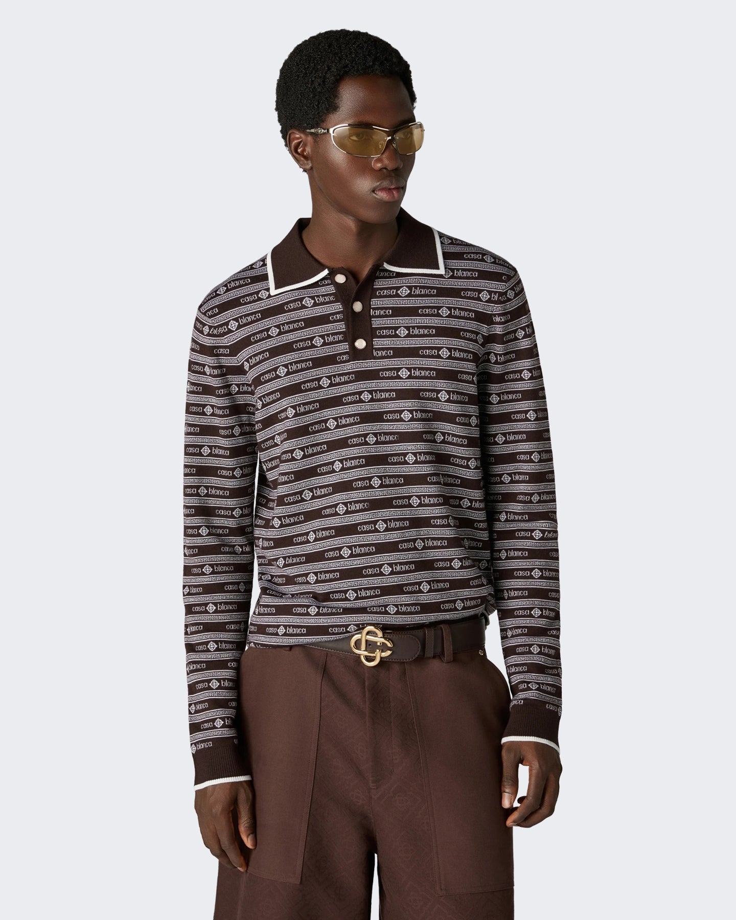 Casablanca Heren Wordmark Long Sleeve Polo Bruin - Eleganza.nl
