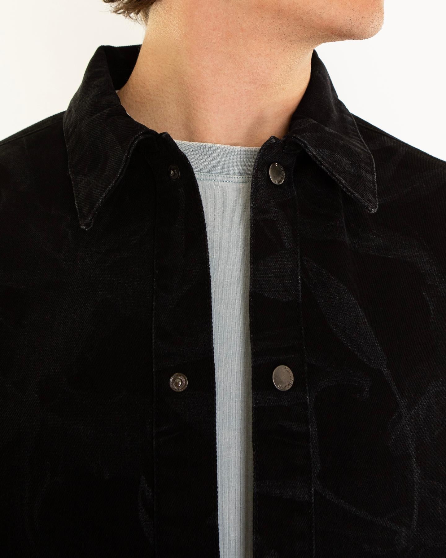 Heren Floral Lasar Demin Shirt Zwart