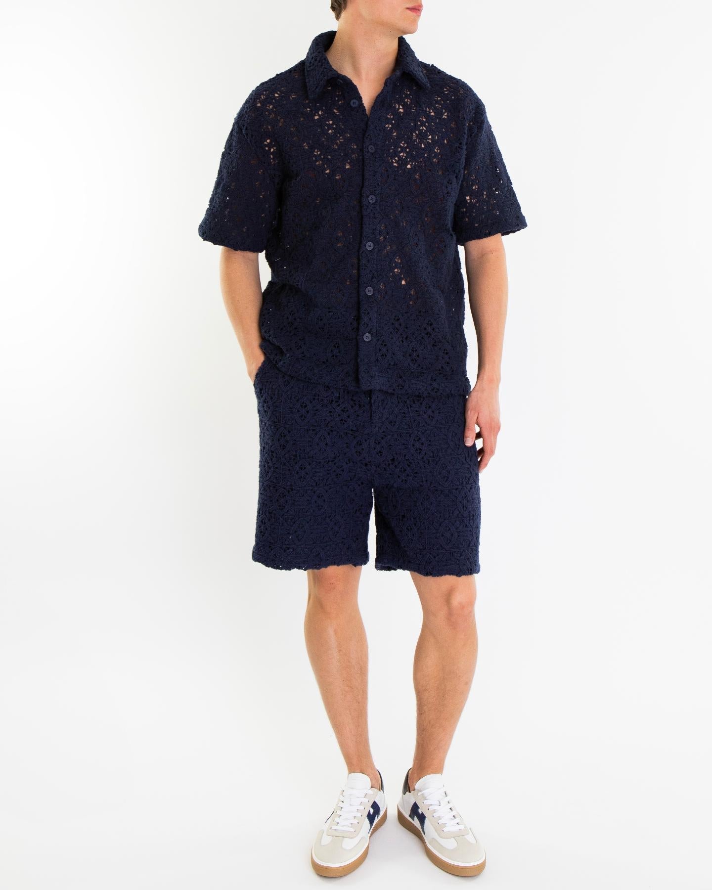 Daily Paper Heren Lace Shield Short Blauw - Eleganza.nl