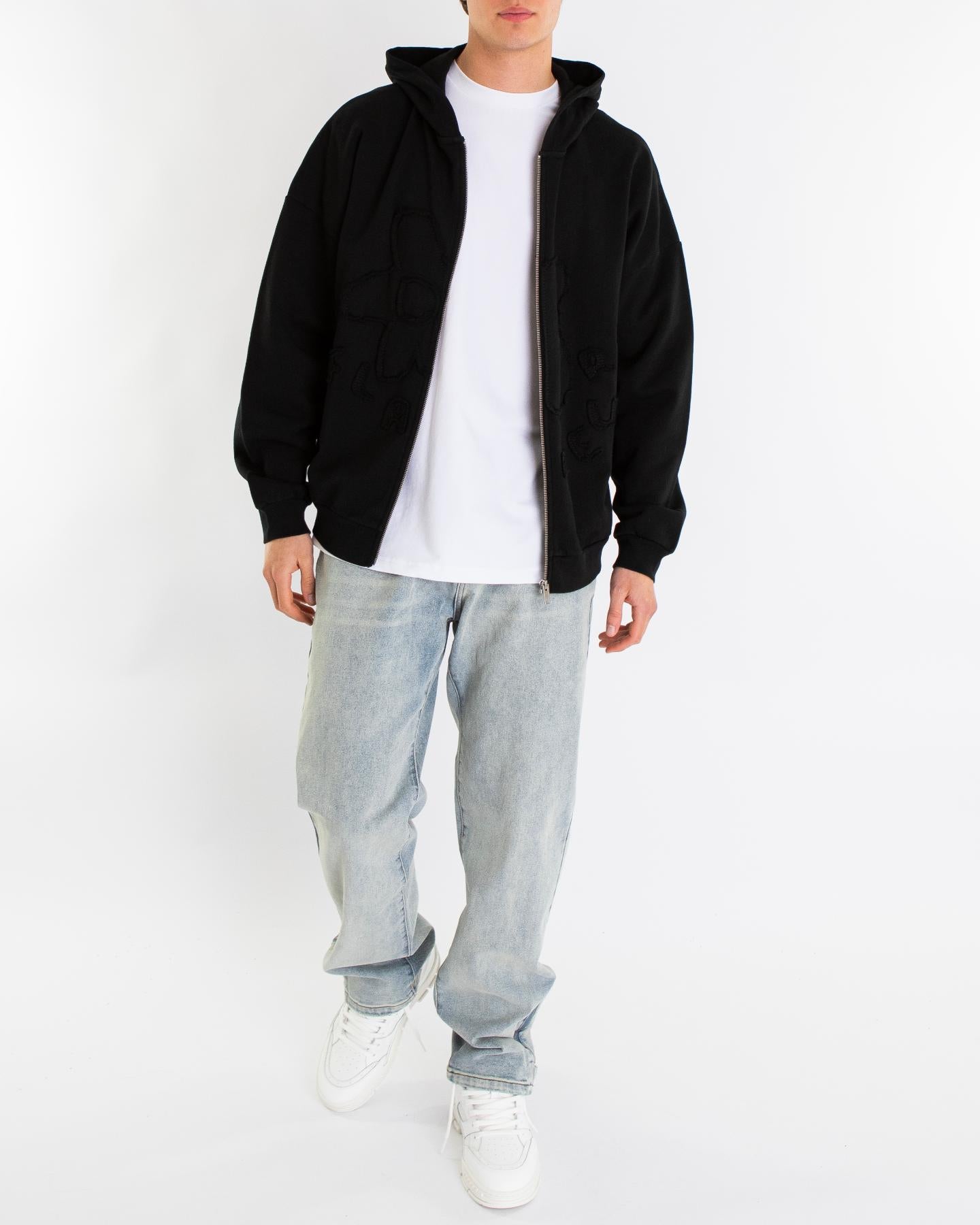 Heren Blossom Patches Zip-Up Zwart