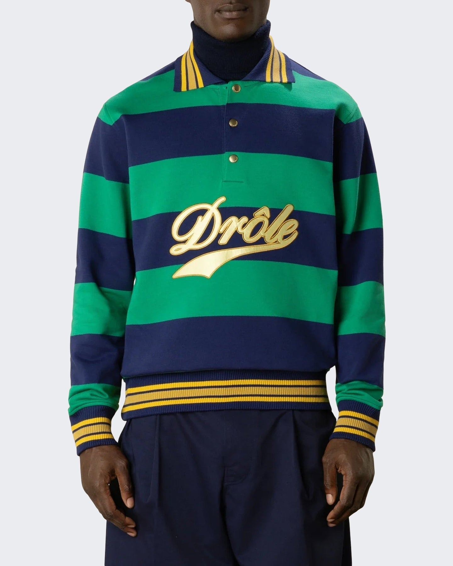 Drole De Monsieur Heren Gestreepte polo met borduursel Groen - Eleganza.nl