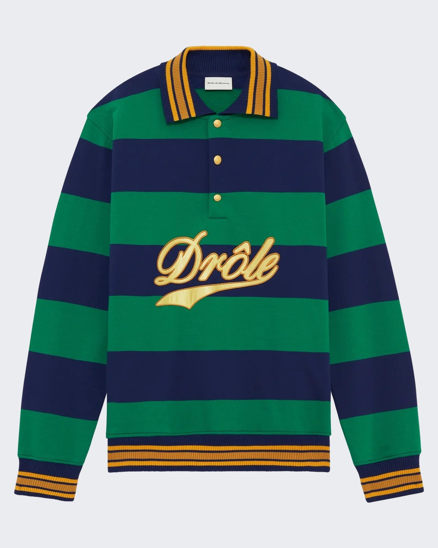 Drole De Monsieur Heren Gestreepte polo met borduursel Groen - Eleganza.nl
