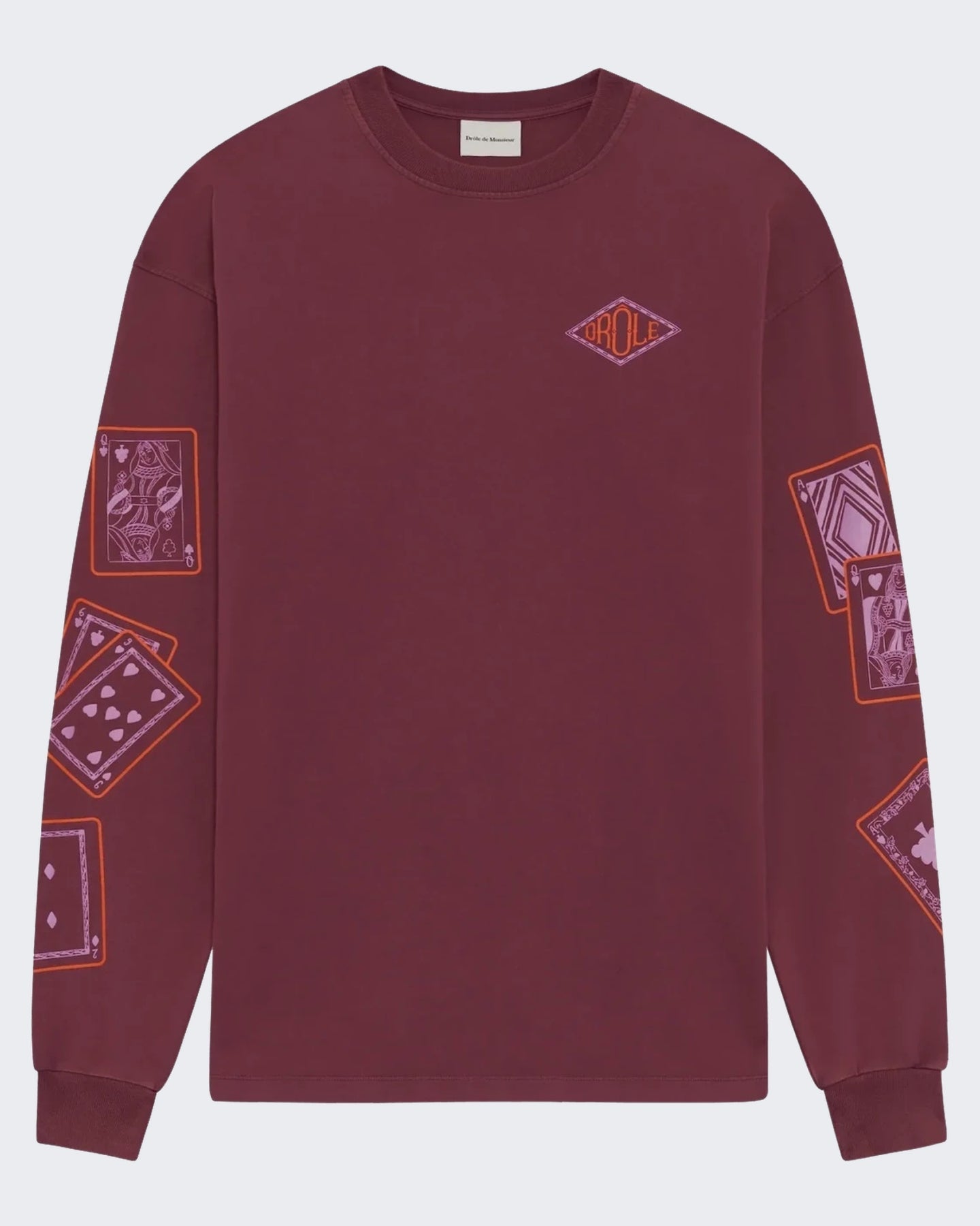 Drole De Monsieur Heren Longsleeve t-shirt met kaarten print Blauw - Eleganza.nl