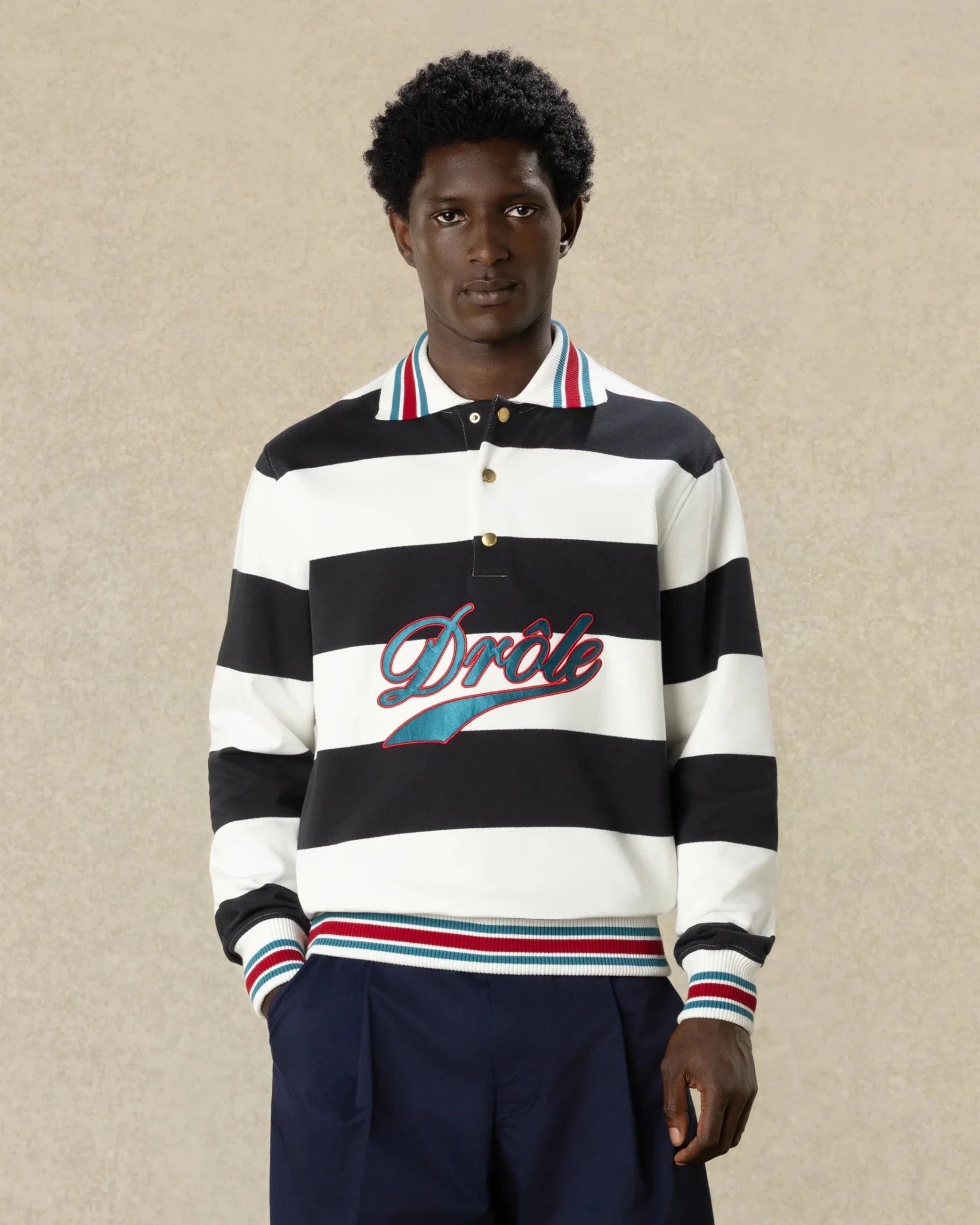 Drole De Monsieur Heren Polo met geborduurd streeppatroon Wit - Eleganza.nl