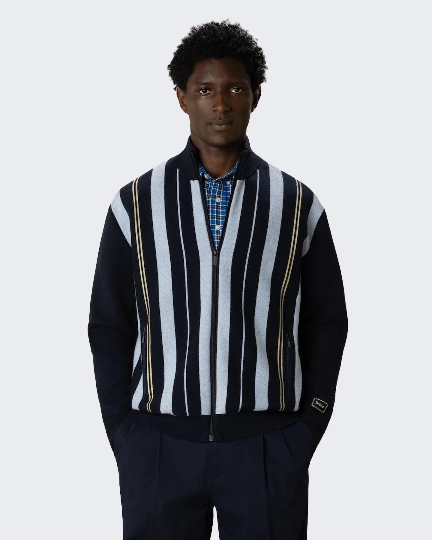 Drole De Monsieur Heren Striped Zipped Knit Jacket Blauw - Eleganza.nl