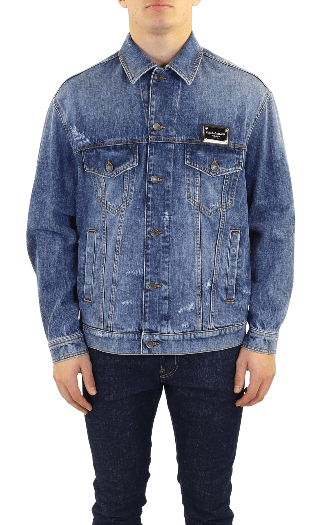 Men Denim Jacquet with Plaque