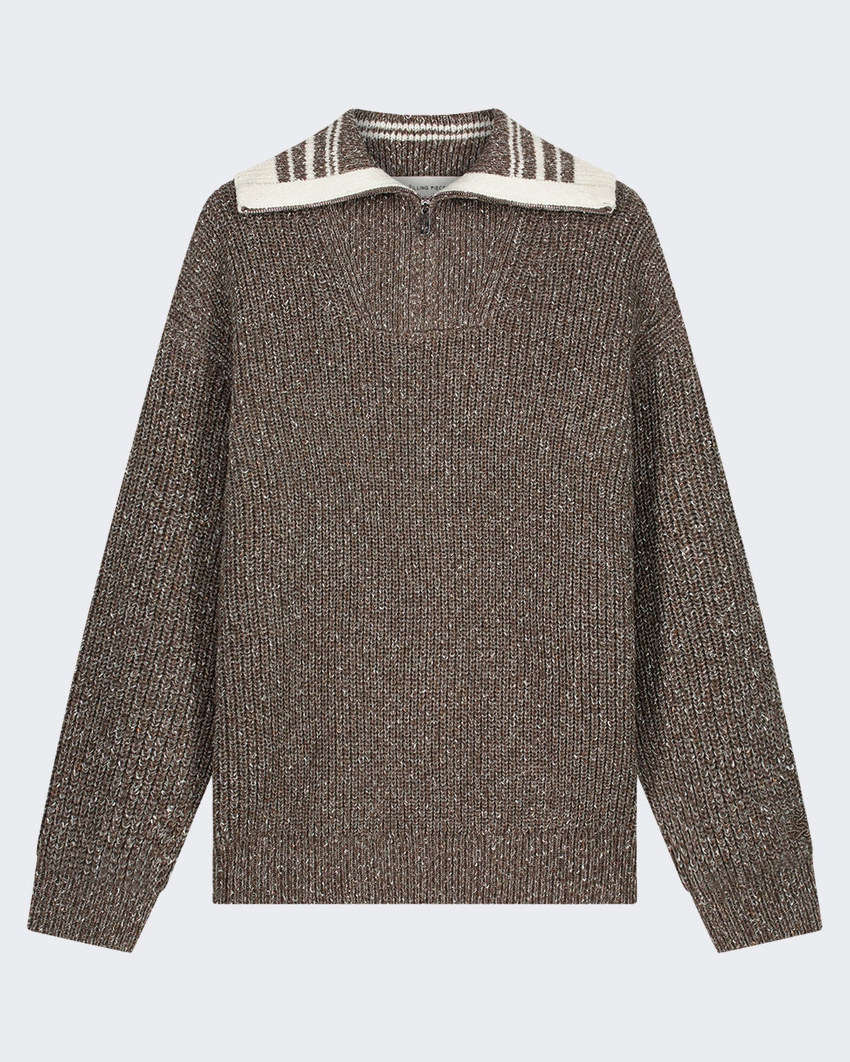 Filling Pieces Heren Chunky gebreide sweater met rits en visgraatvlecht Off White - Eleganza.nl